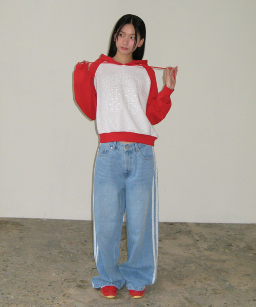 SIDE LACE TRACK DENIM PANTS LIGHT BLUE
