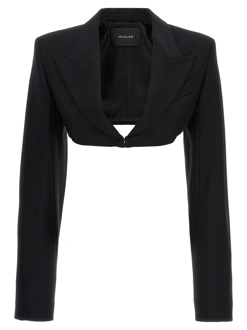 -Cropped Jacket With Padded Shoulders Giacche Nero-Donna