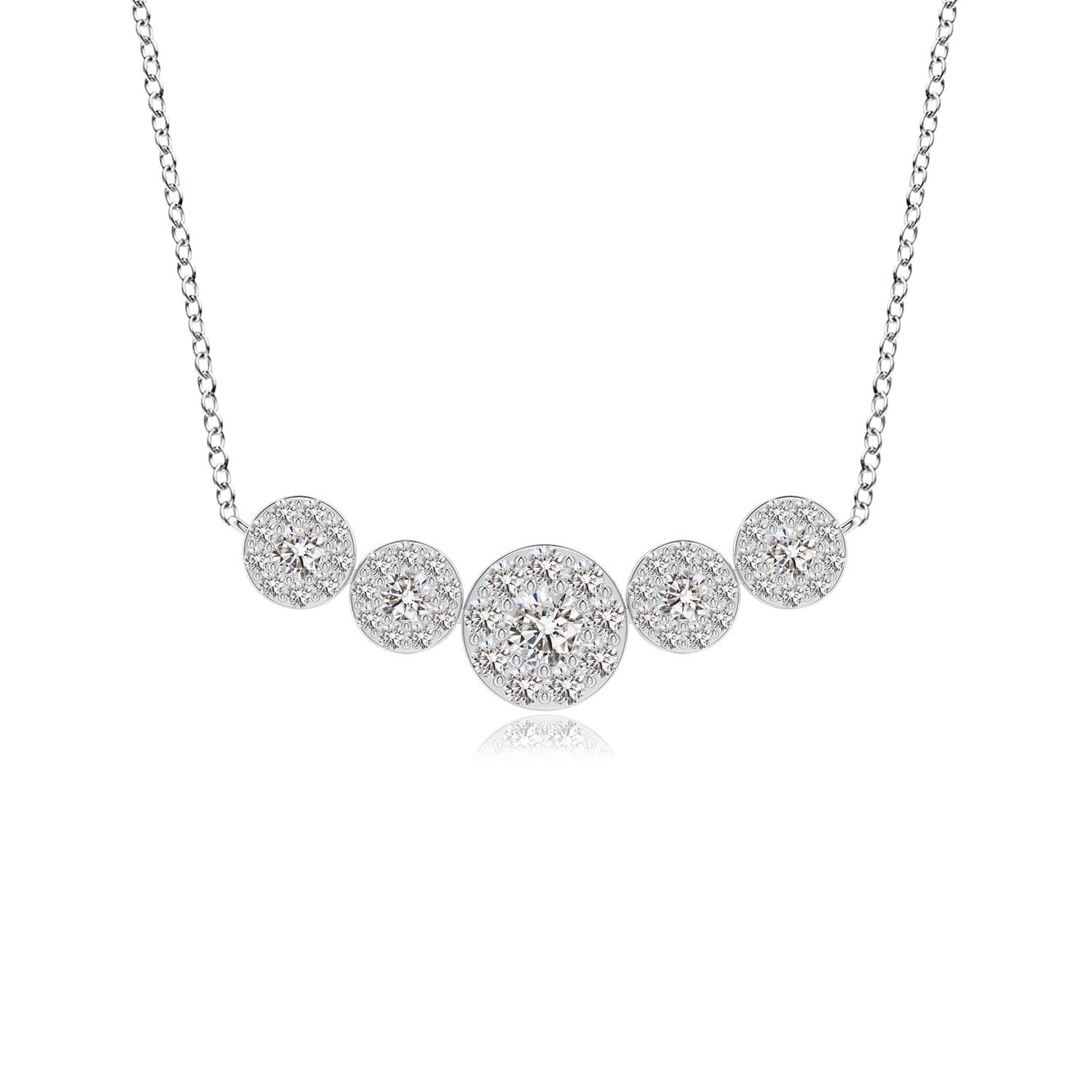 Angara 0.32 Carat Graduated Five Stone Diamond Halo Necklace in Platinum
