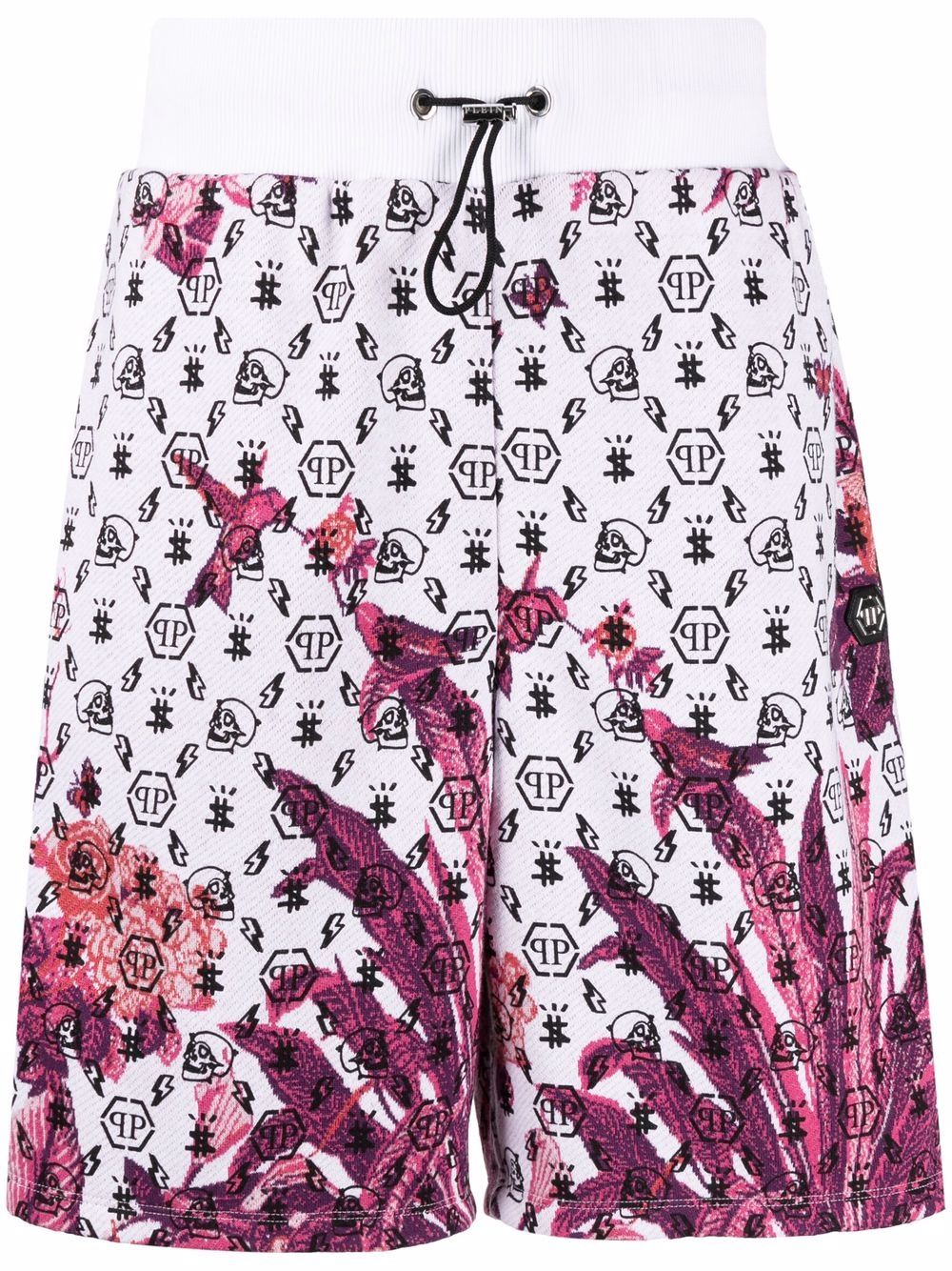 Floral logo drawstring shorts - White