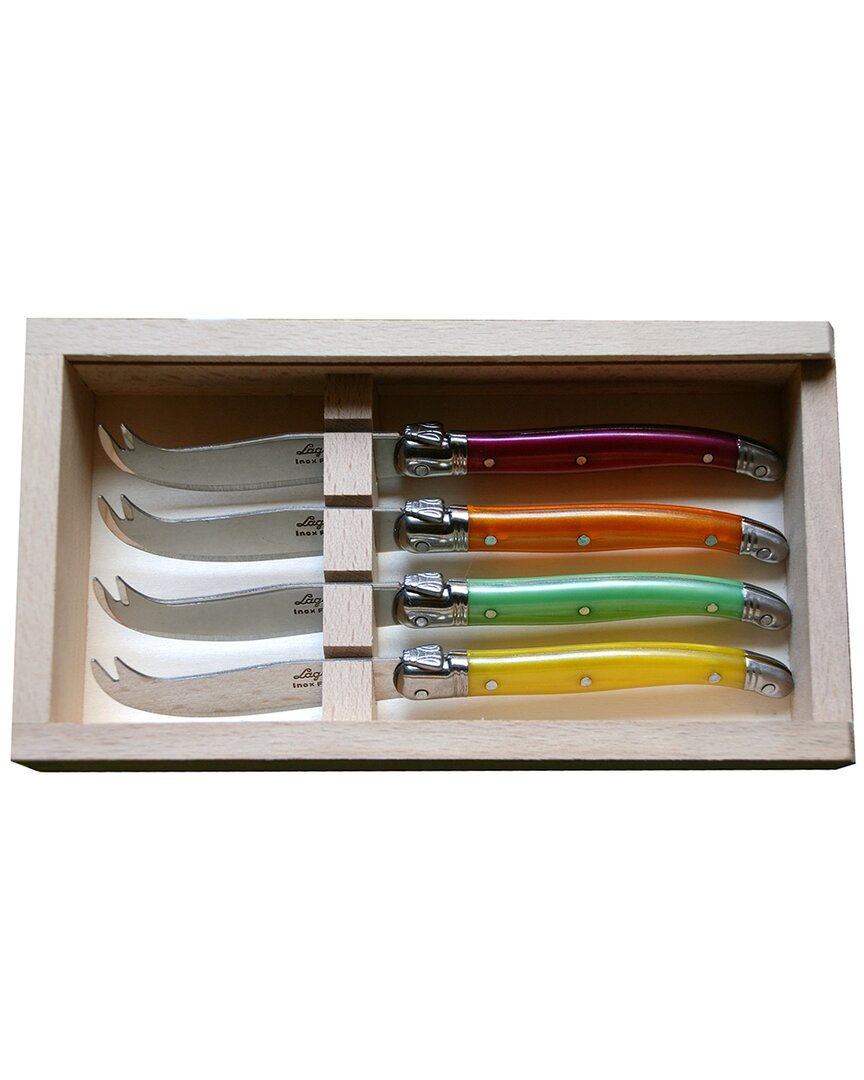 4 Multi-Color Cheese Knives in Box