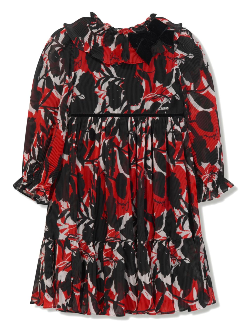 Floral-print pleated dress - Red