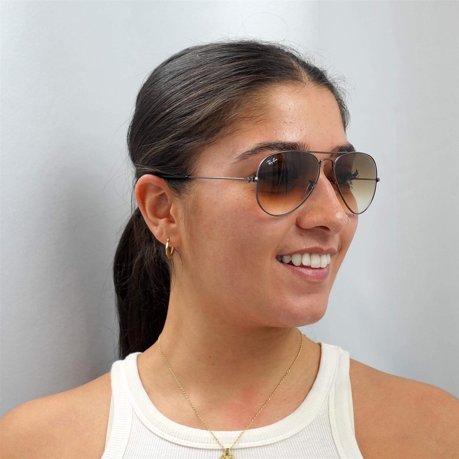 Ray-Ban Unisex Sunglass RB3025 Aviator Gradient - Frame color: Gunmetal, Lens color: Light Brown Gradient