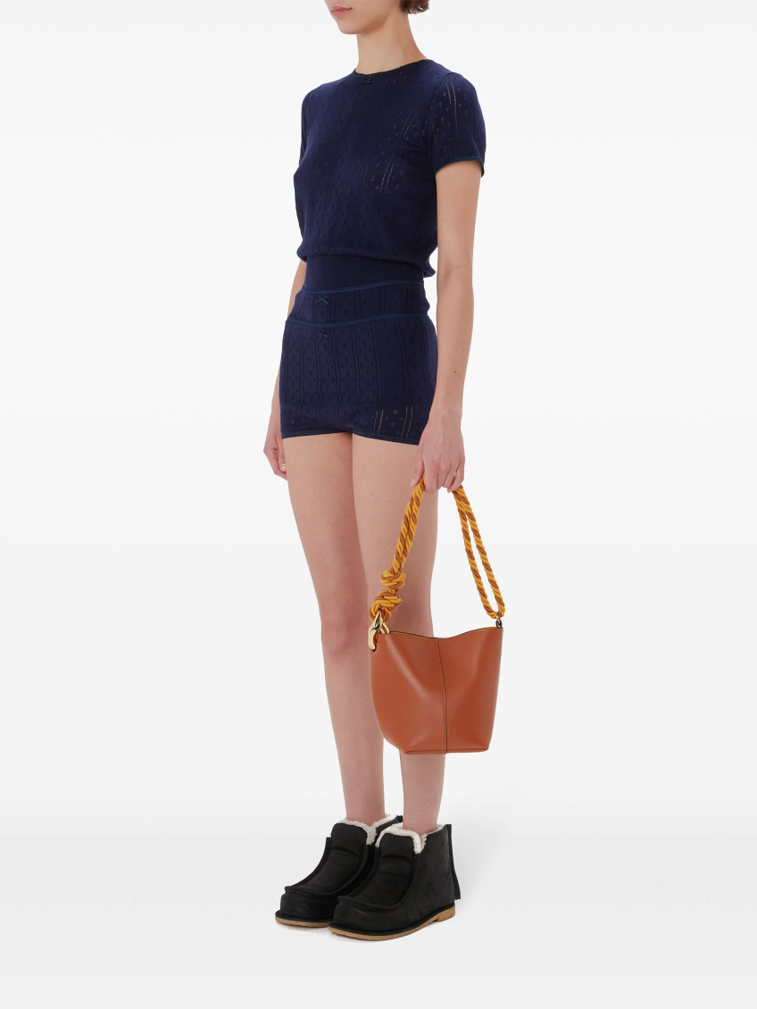 Logo-embroidered pointelle top - Blue