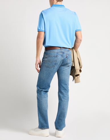 Man Polo shirt Sky blue Size 44 Cotton, Silk