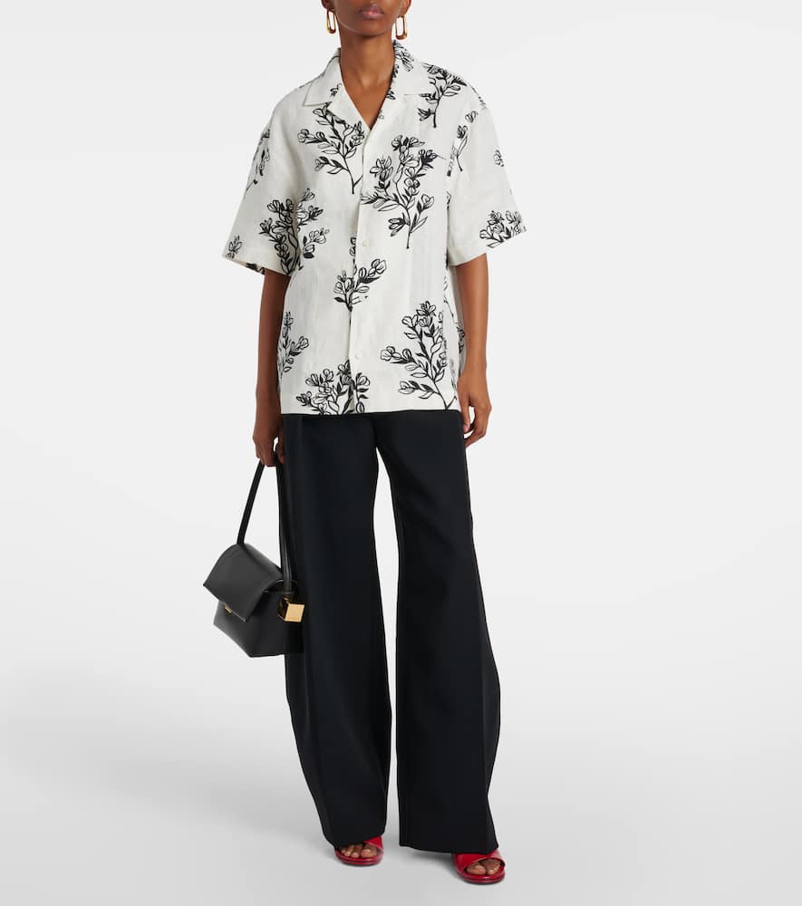 Jean floral linen bowling shirt