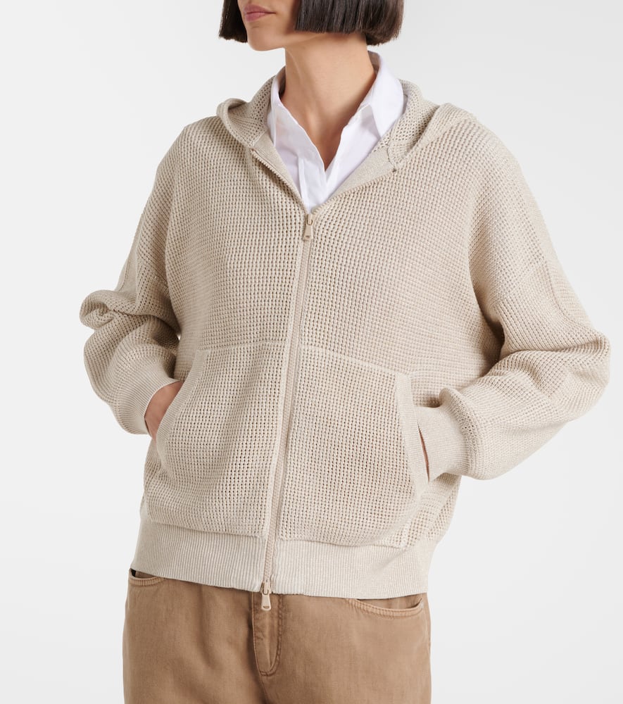 Open-knit cotton-blend lamé zip-up hoodie