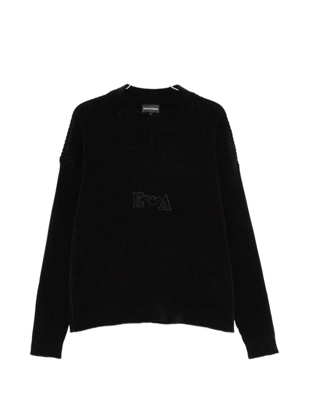 Ribbed Knit with Embroidered Logo Sweater — Black