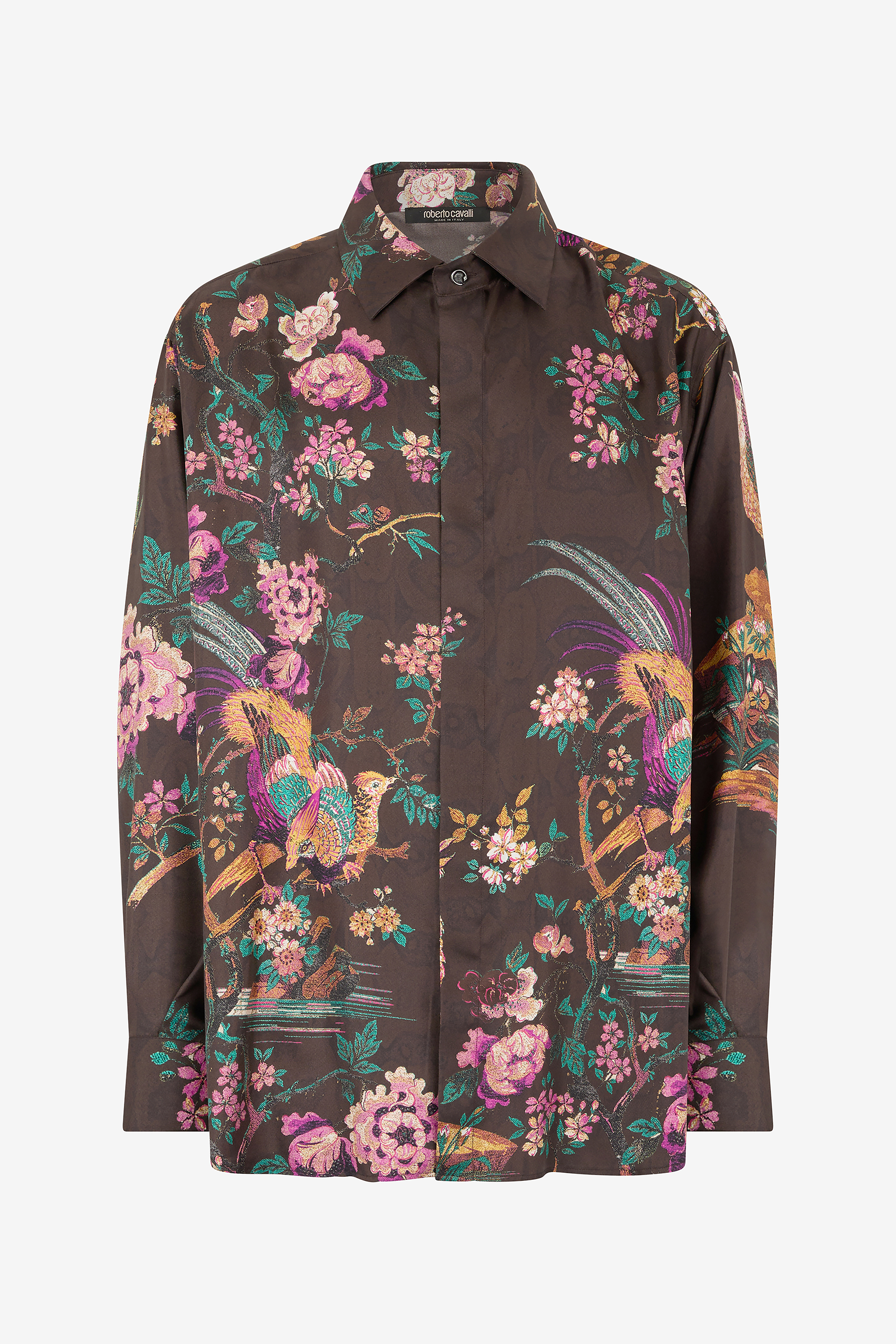 Silk Shirt With Floral And Pheasant Print