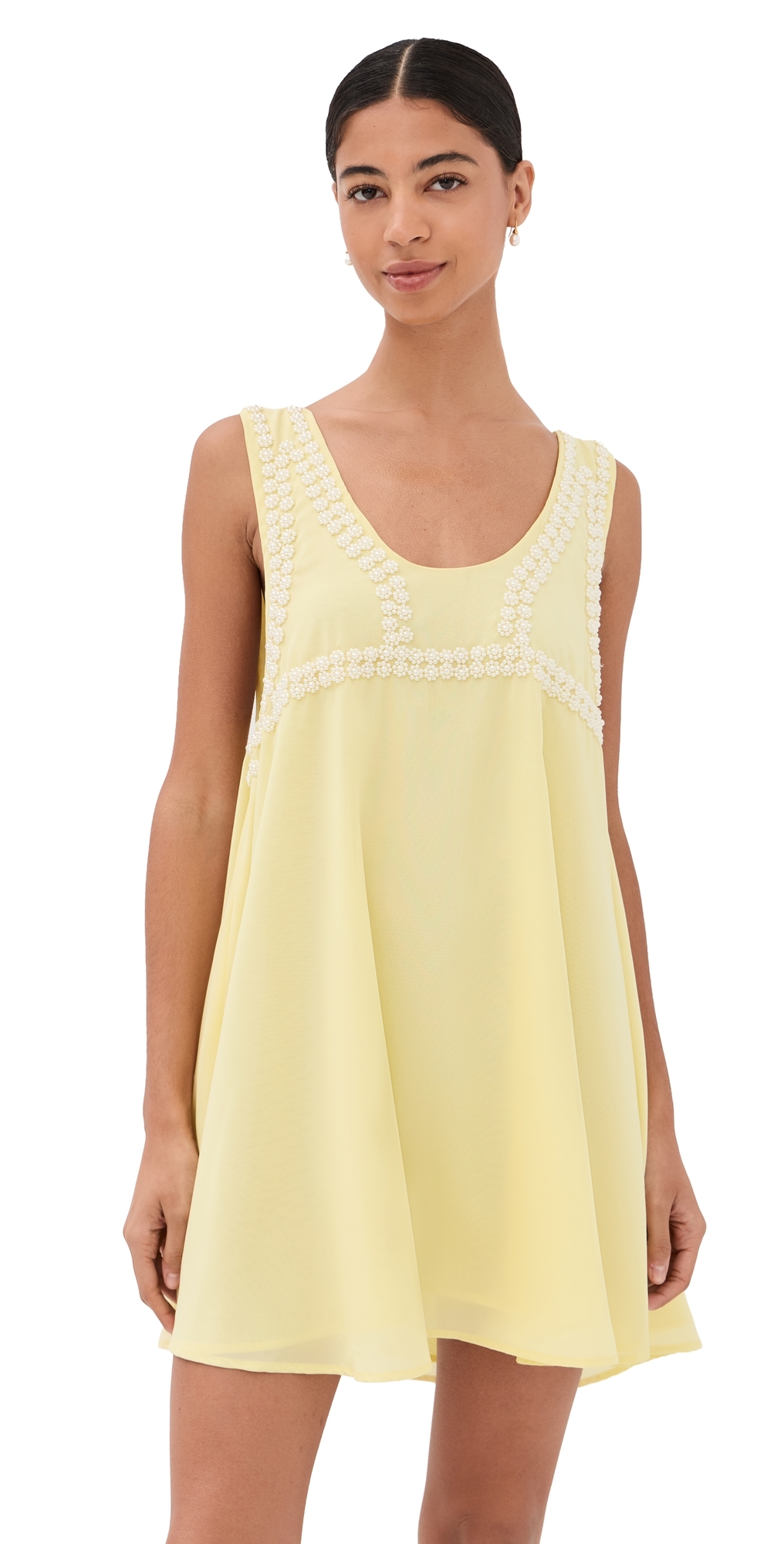 Pearl Beaded Bra Mini Swing Dress Yellow One Size