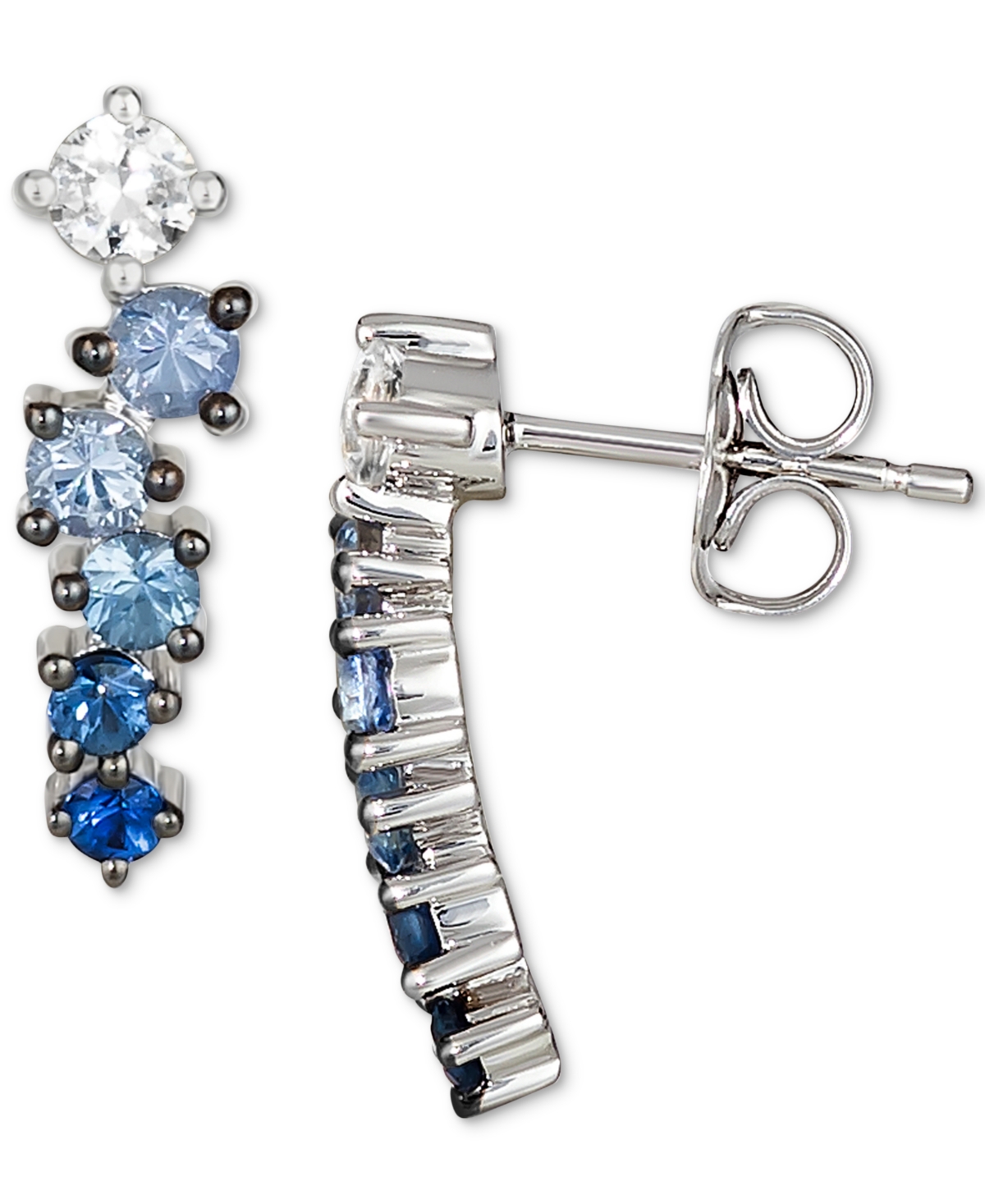 Denim Ombre (5/8 ct. t.w.) & White Sapphire (1/5 ct. t.w.) Stud Earrings in 14k White Gold - White Gold