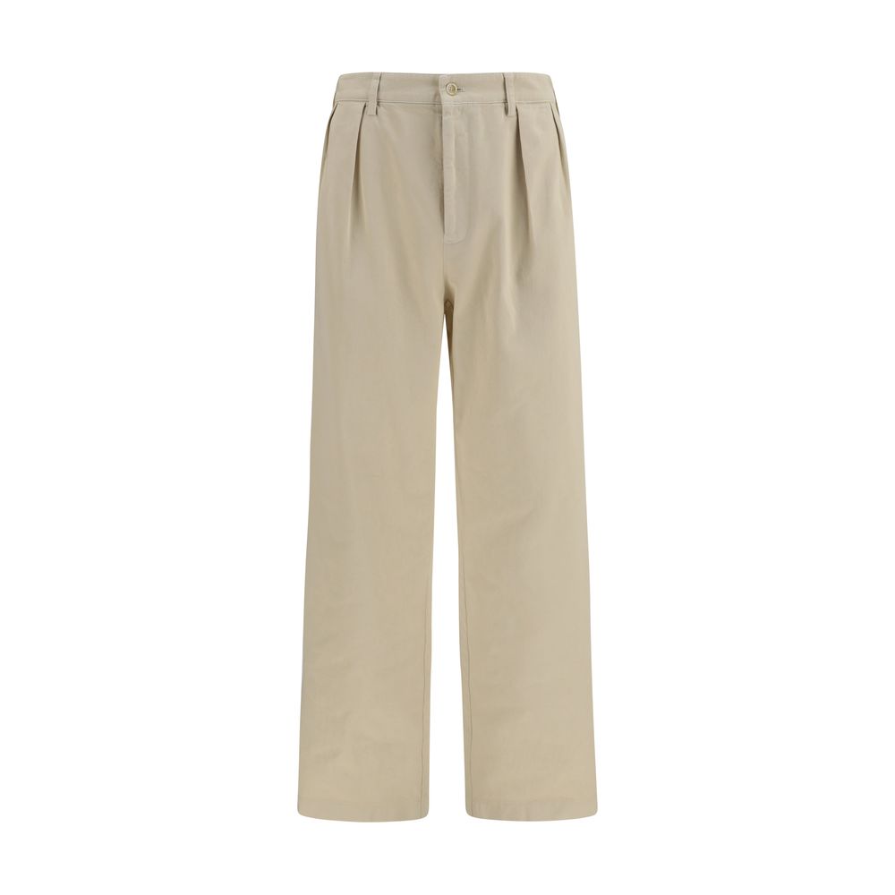 Straight-Leg Cotton Trousers — Beige