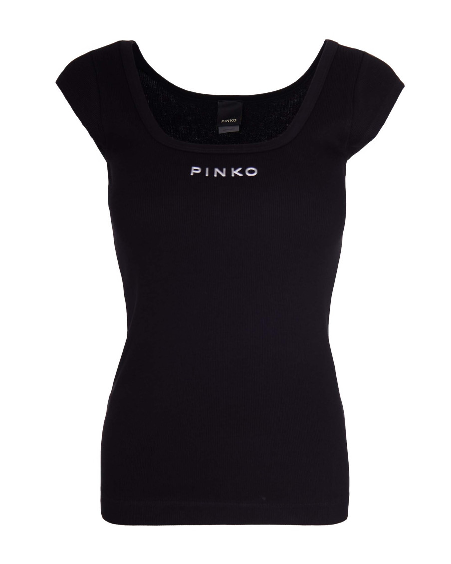 Black Logo Round Neck Top