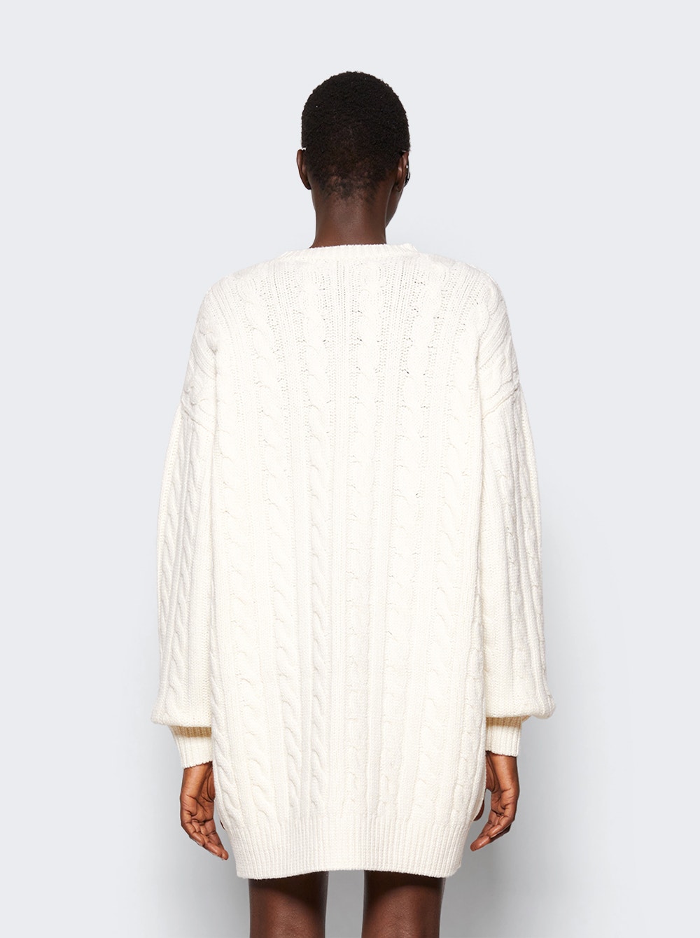 Bead-hotfix cable-knit dress - White