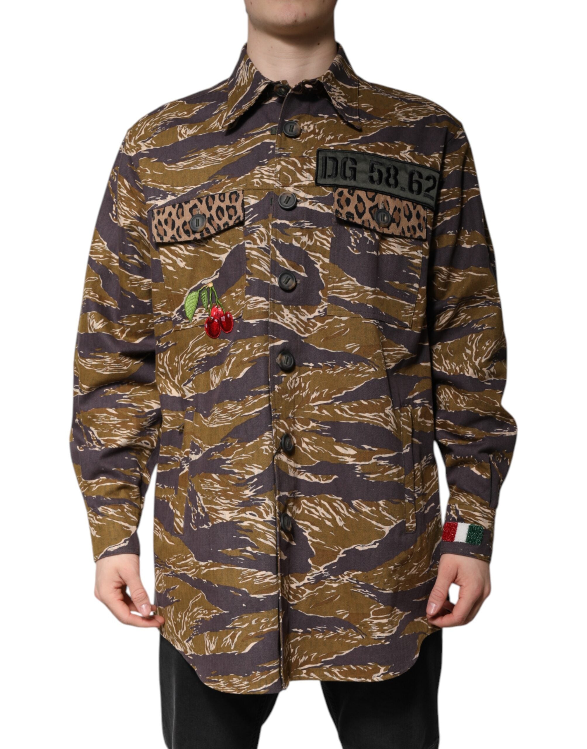 Tiger-Stripe Jacquard Cotton Overshirt — Brown