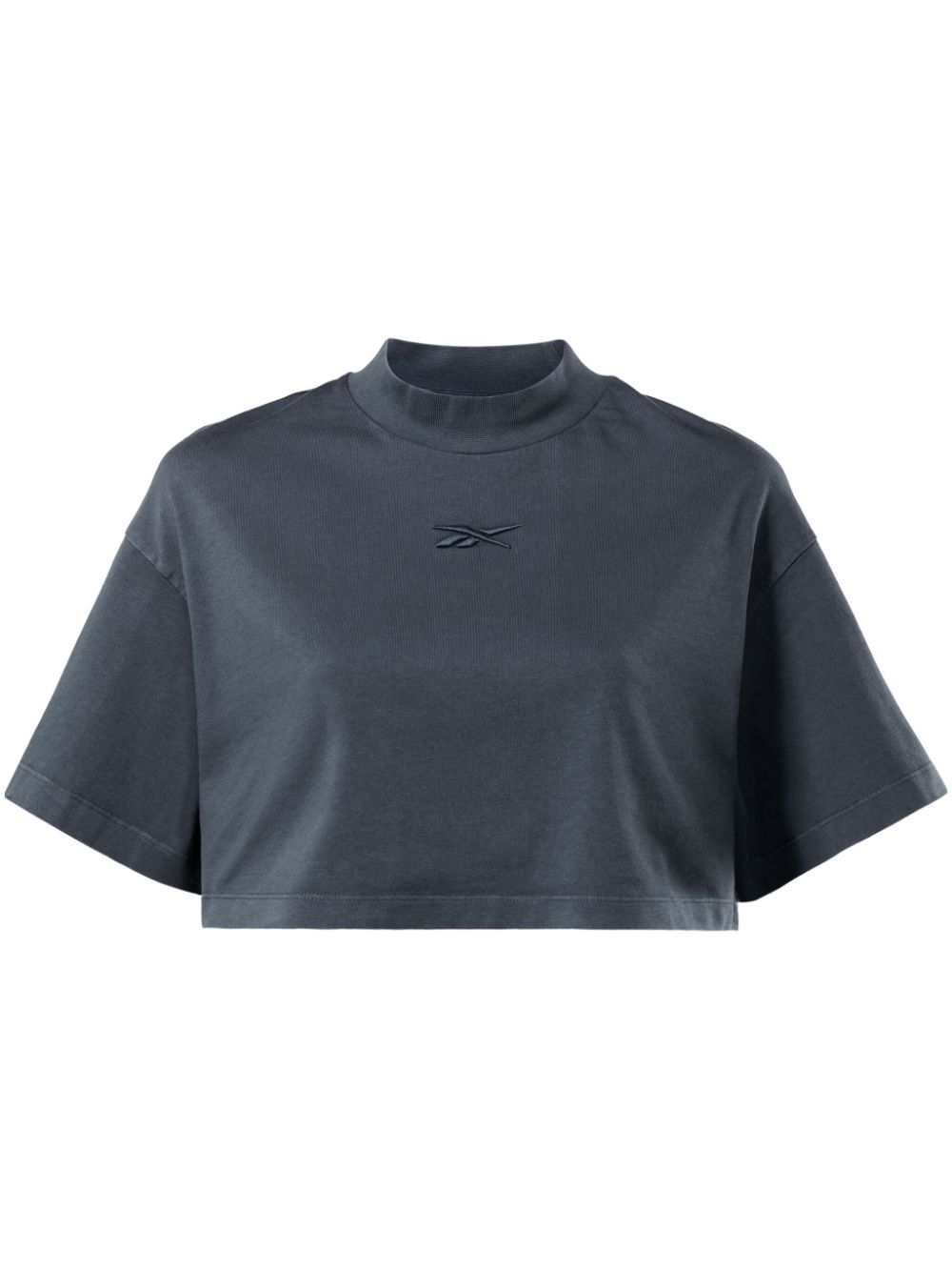 Logo-embroidered cropped T-shirt - Blue