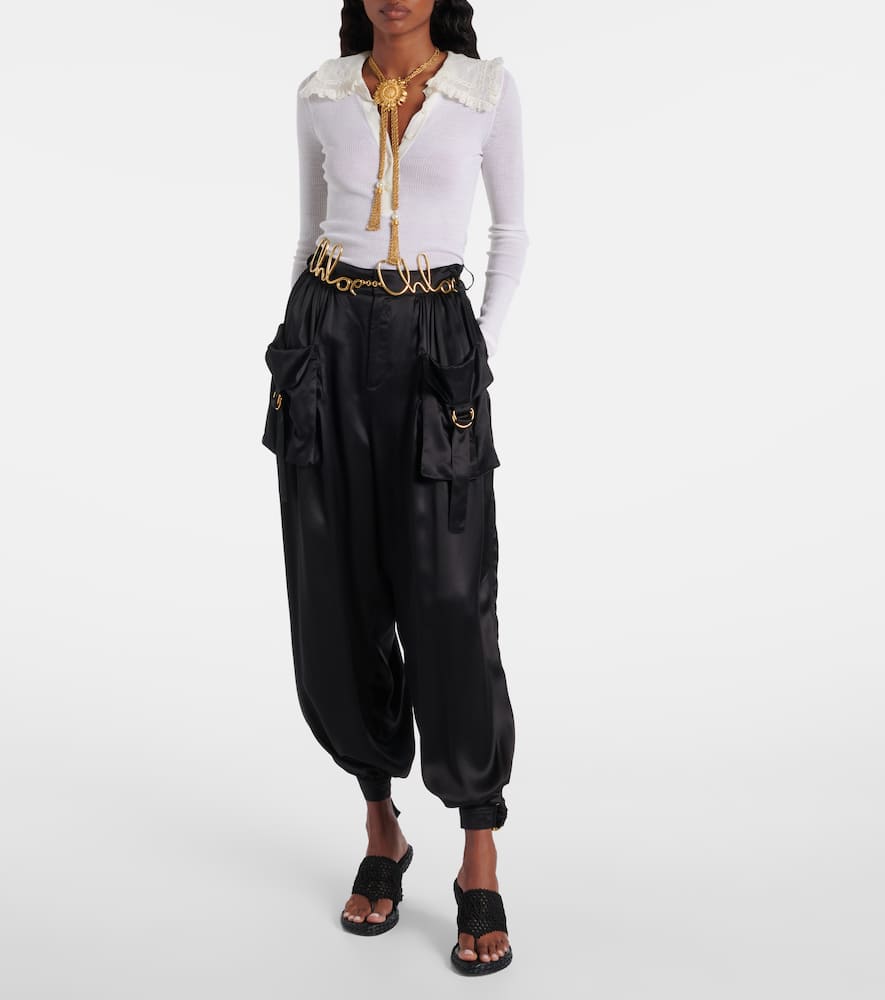 Chloé High-rise silk satin cargo pants