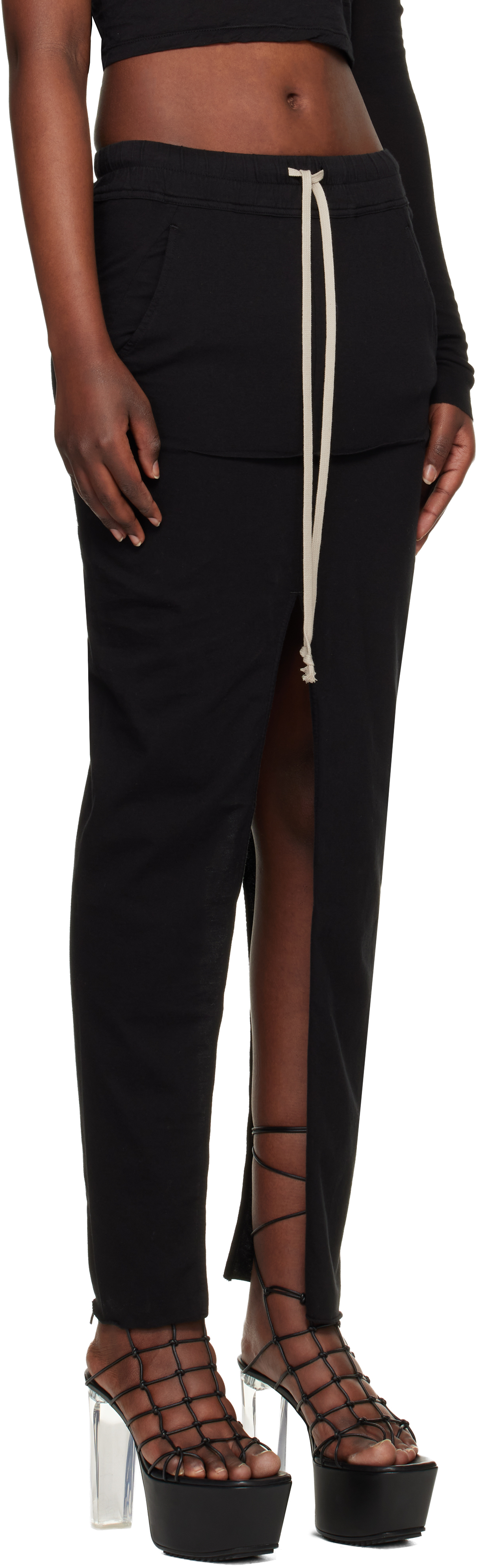 Black Temple Pull On Sliced Pillar Maxi Skirt
