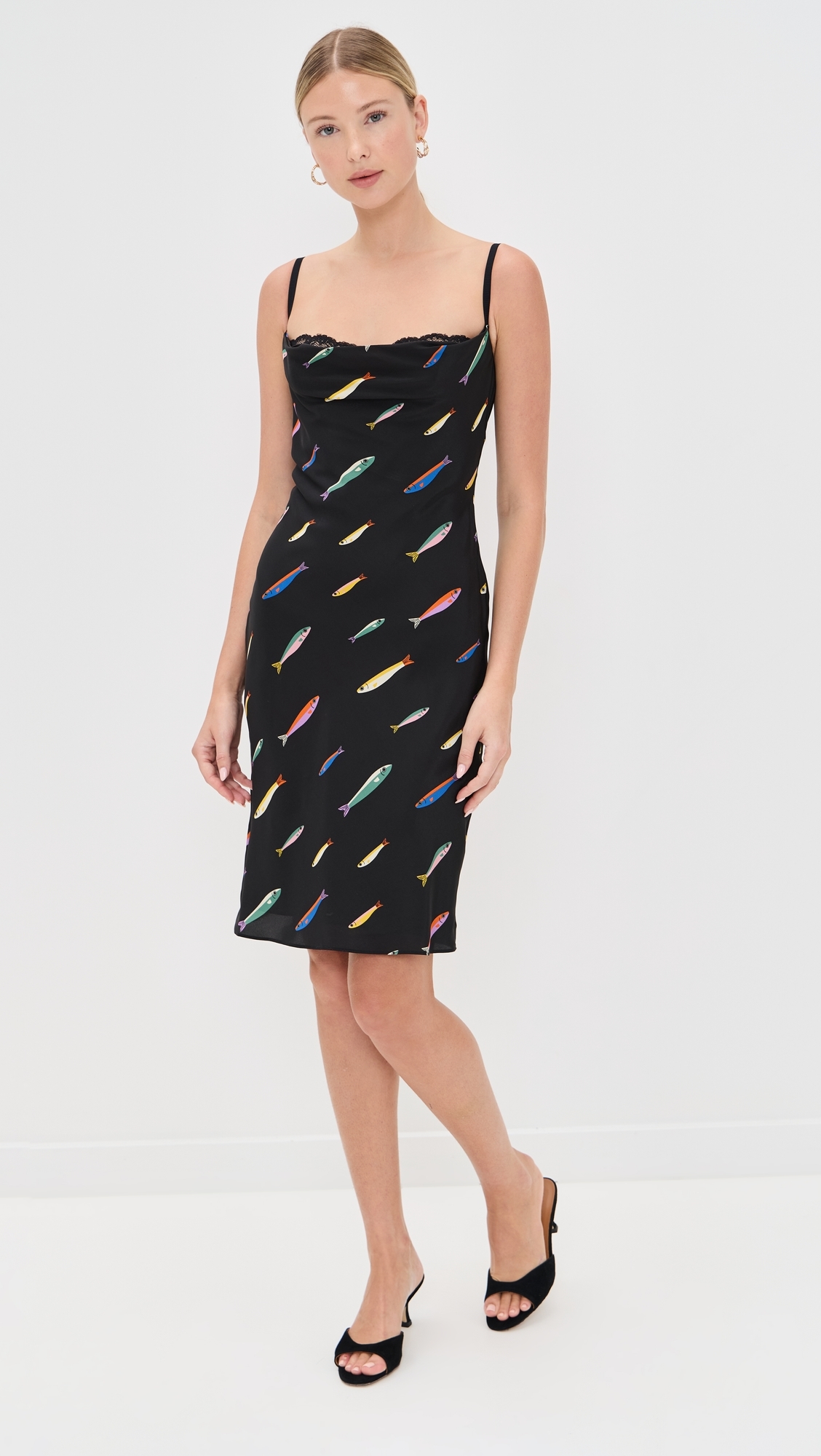 STAUD Evangeline Silk Dress Pop Sardines Black