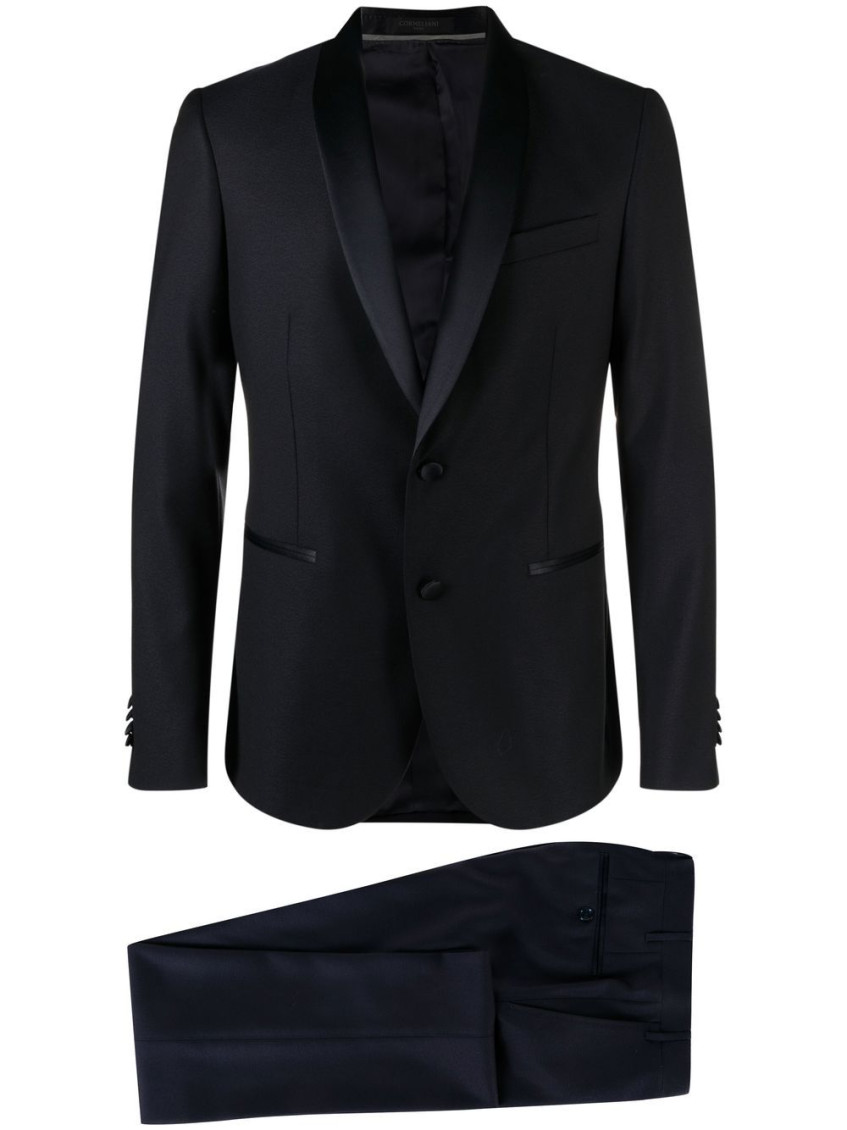 Navy Blue Single-breasted Slim-cut Dinner Suit