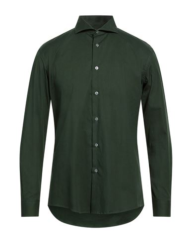 Man Shirt Dark green Size 15 ¾ Cotton, Elastane