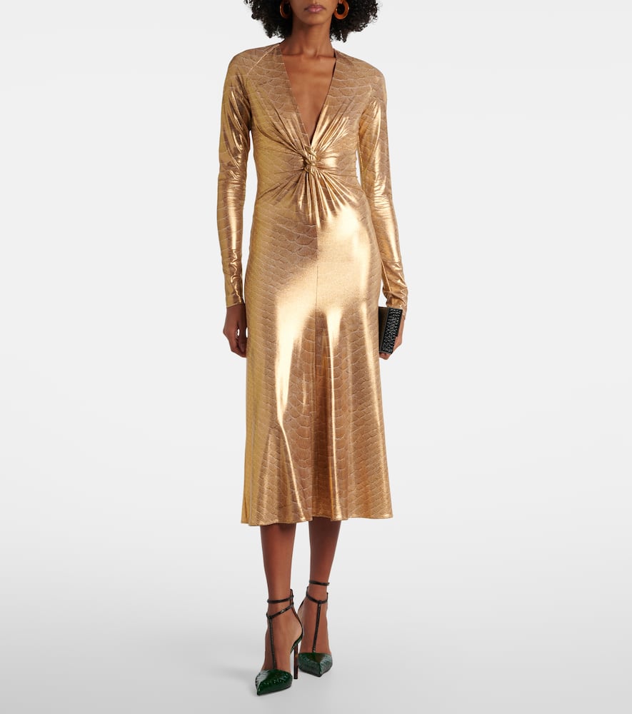 Embellished snake-print midi dress