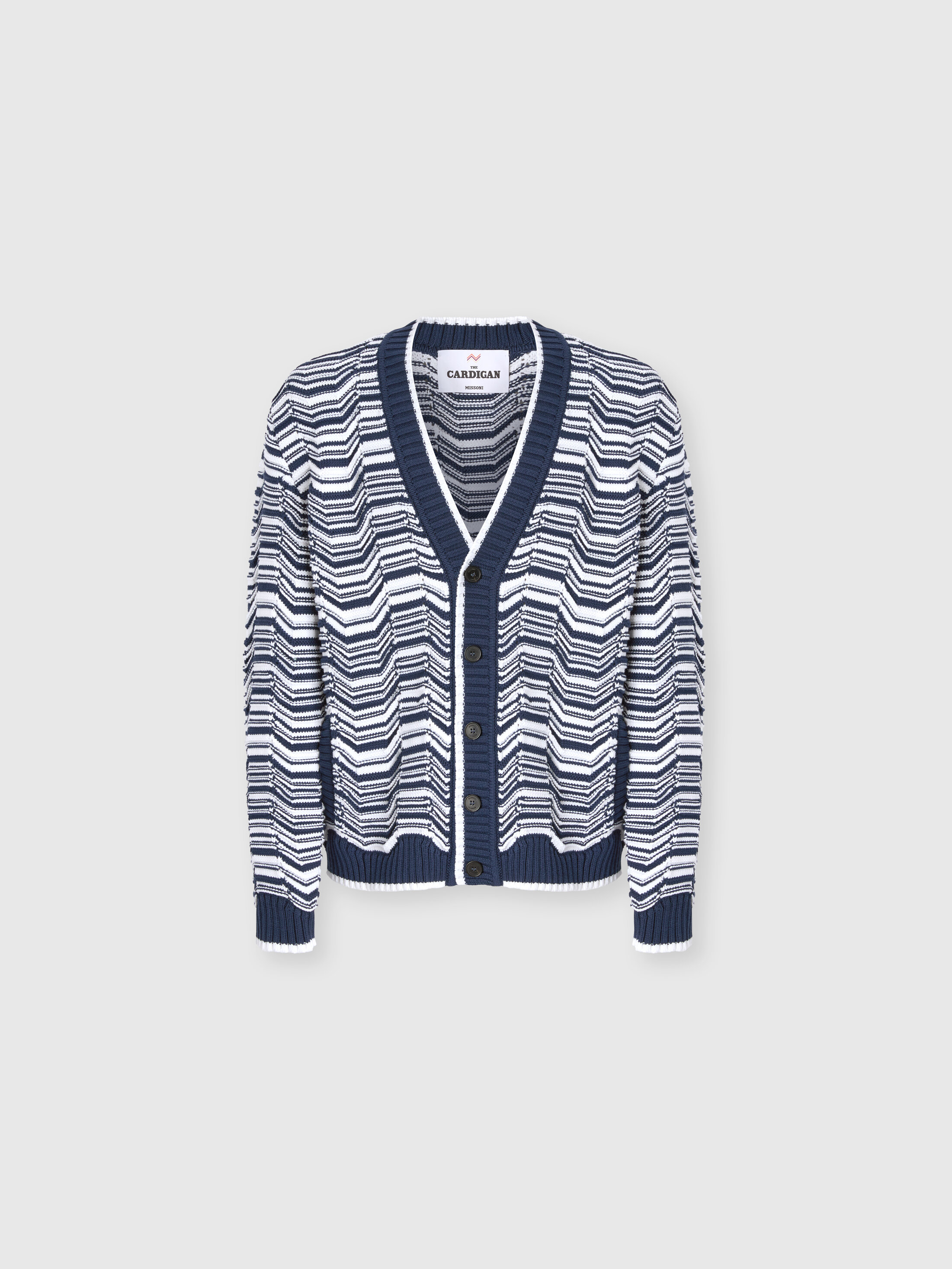 Missoni - Cardigan in misto cotone con motivo greca, Uomo, Bianco & Blu