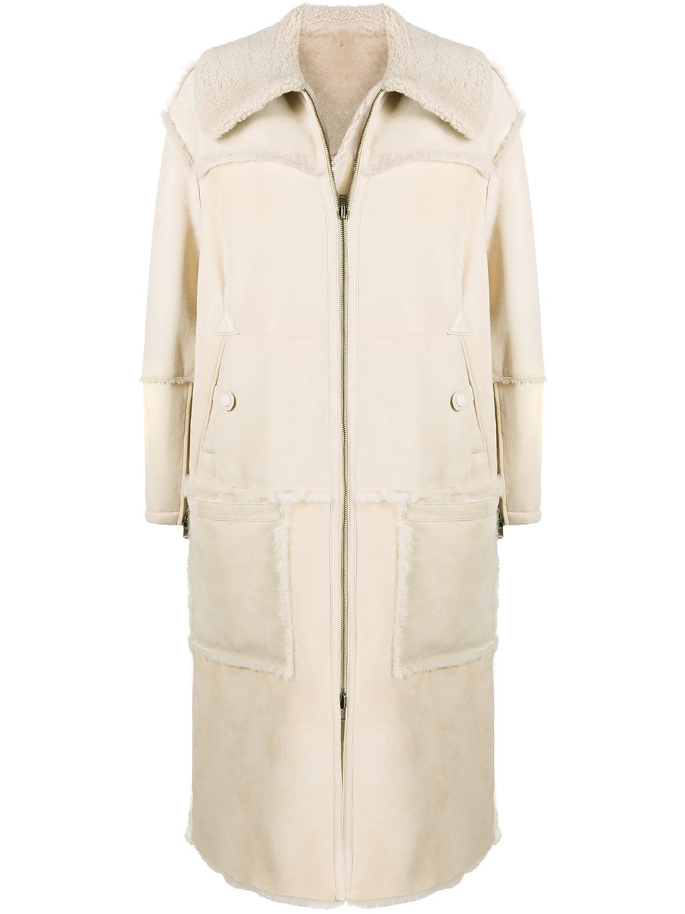 Leather shearling coat - Neutrals