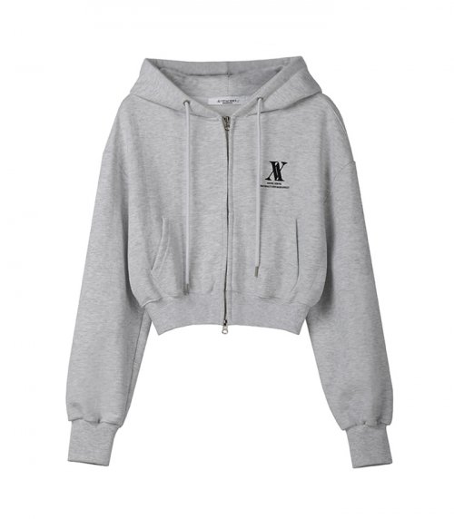 AV LOGO CROP HOOD ZIP-UP GRAY
