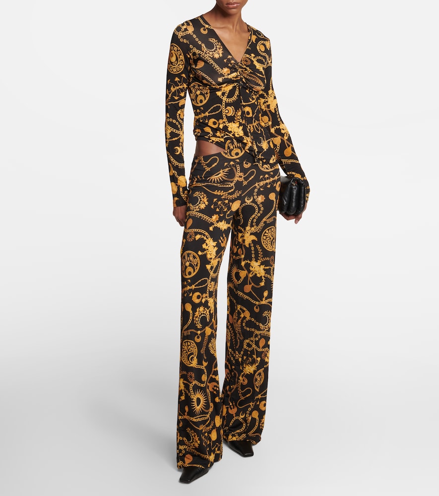 Cutout printed wide-leg pants