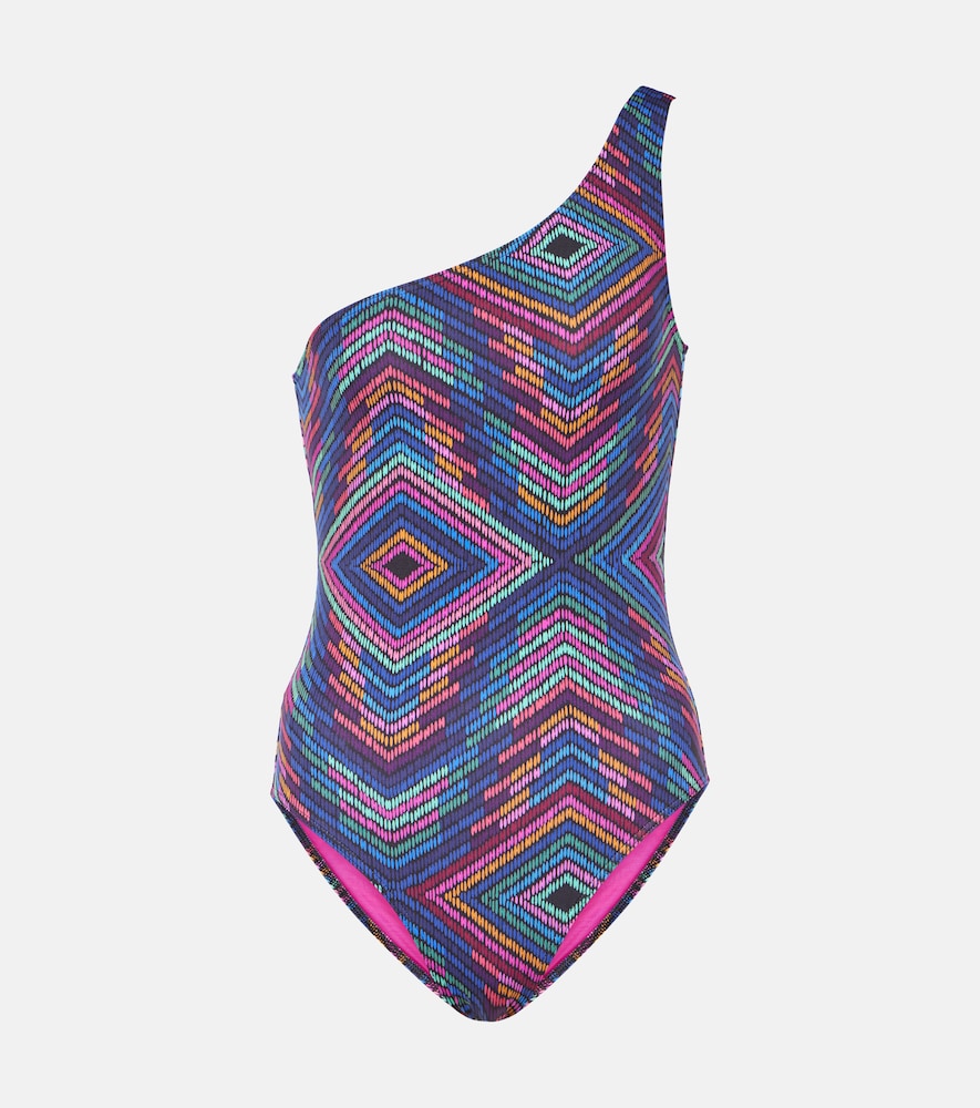 Multicolor one-shoulder swimsuit