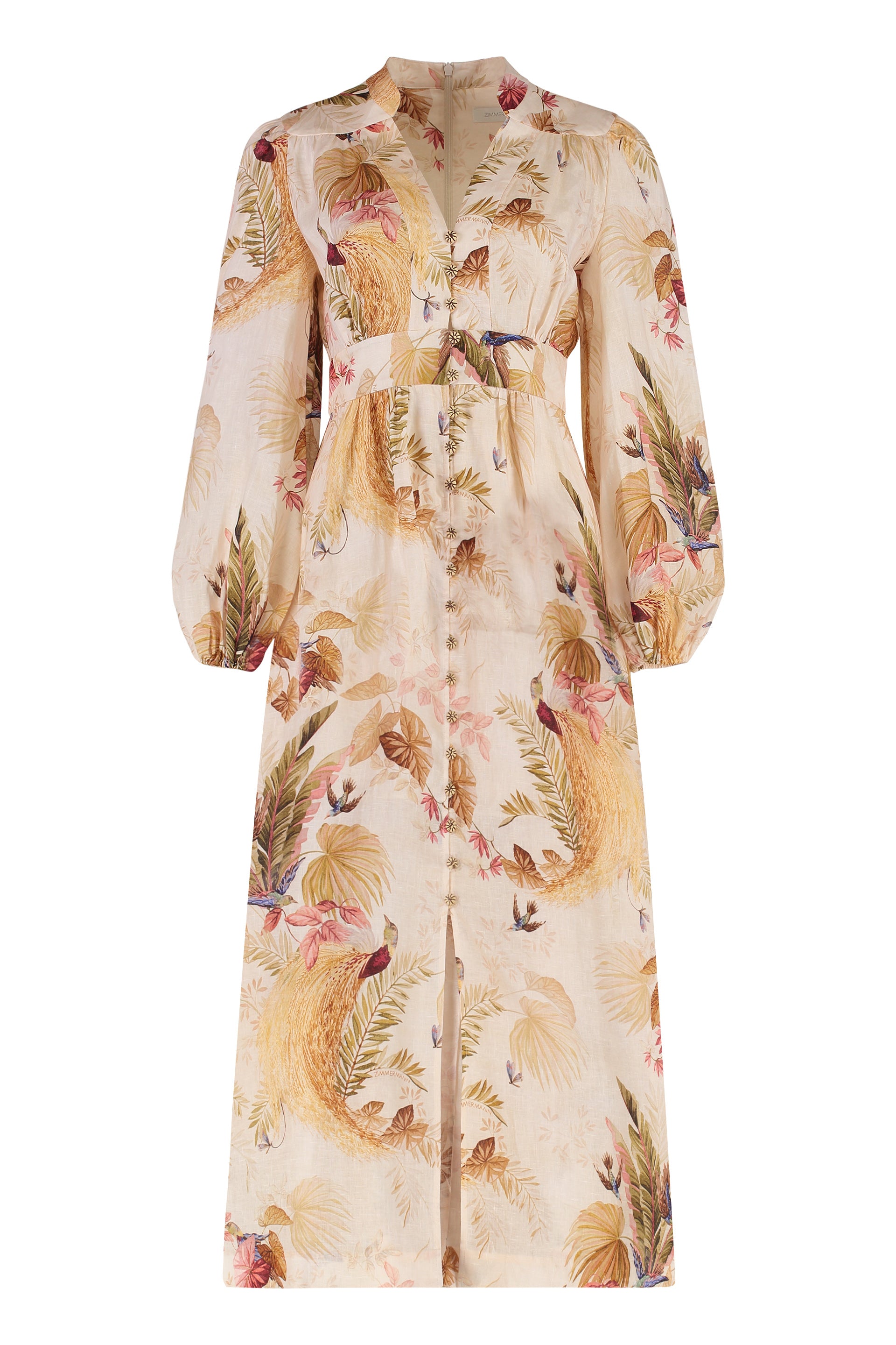 Ascension Plunge Printed Linen Mini Dress with Front Slit