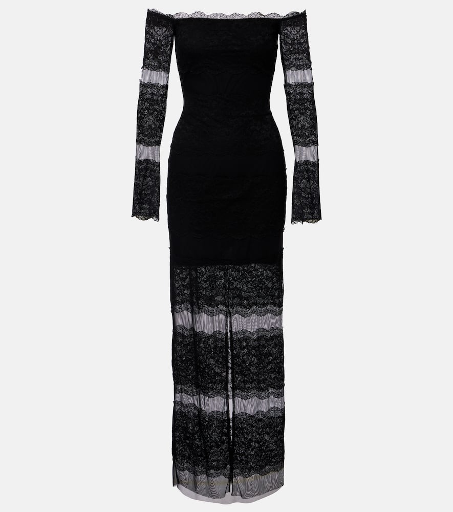Off-shoulder lace tulle maxi dress