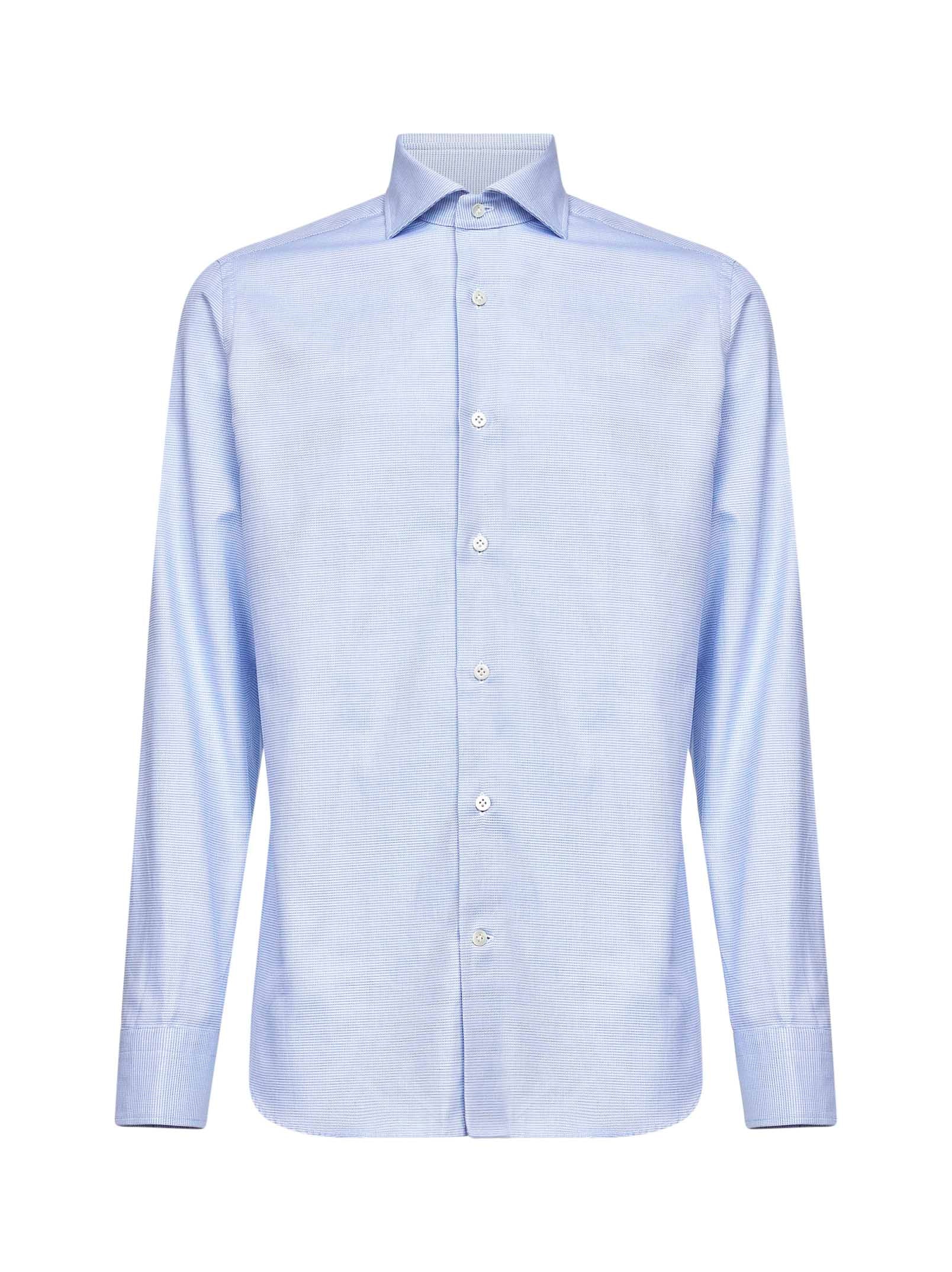 Micro Jacquard Cotton Shirt — Blue