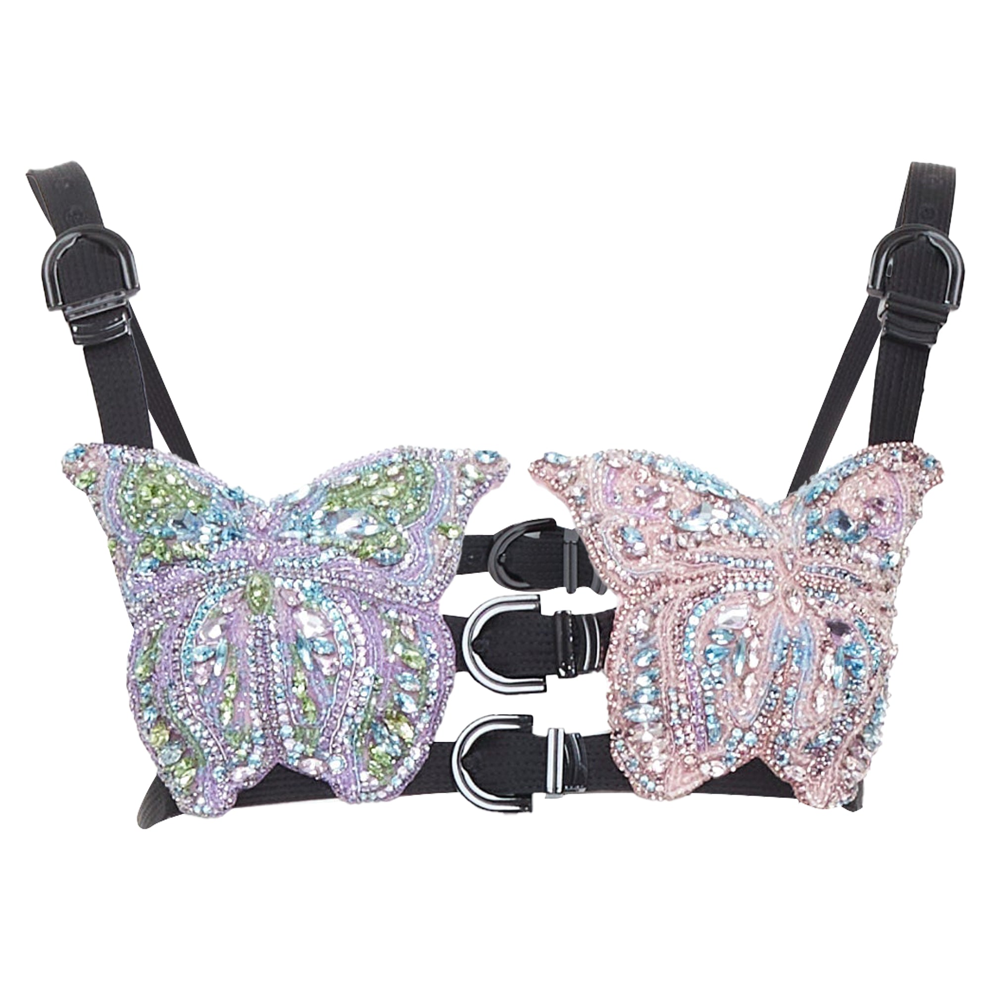 Rare Dua Lipa 2023 Vacanza Runway crystal butterfly bondage bra IT36 XXS