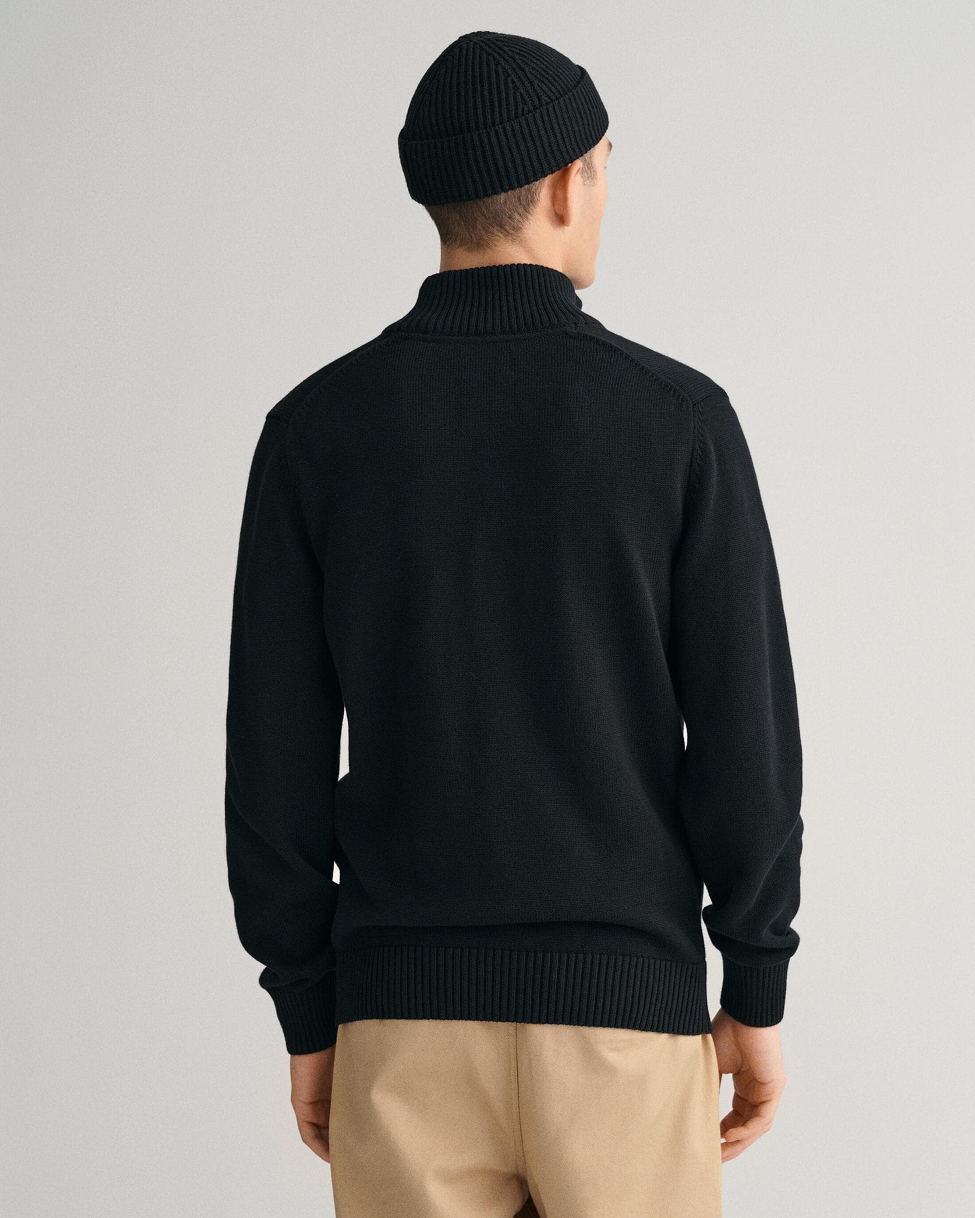 Gant Mens Casual Cotton Half Zip Jumper in Black