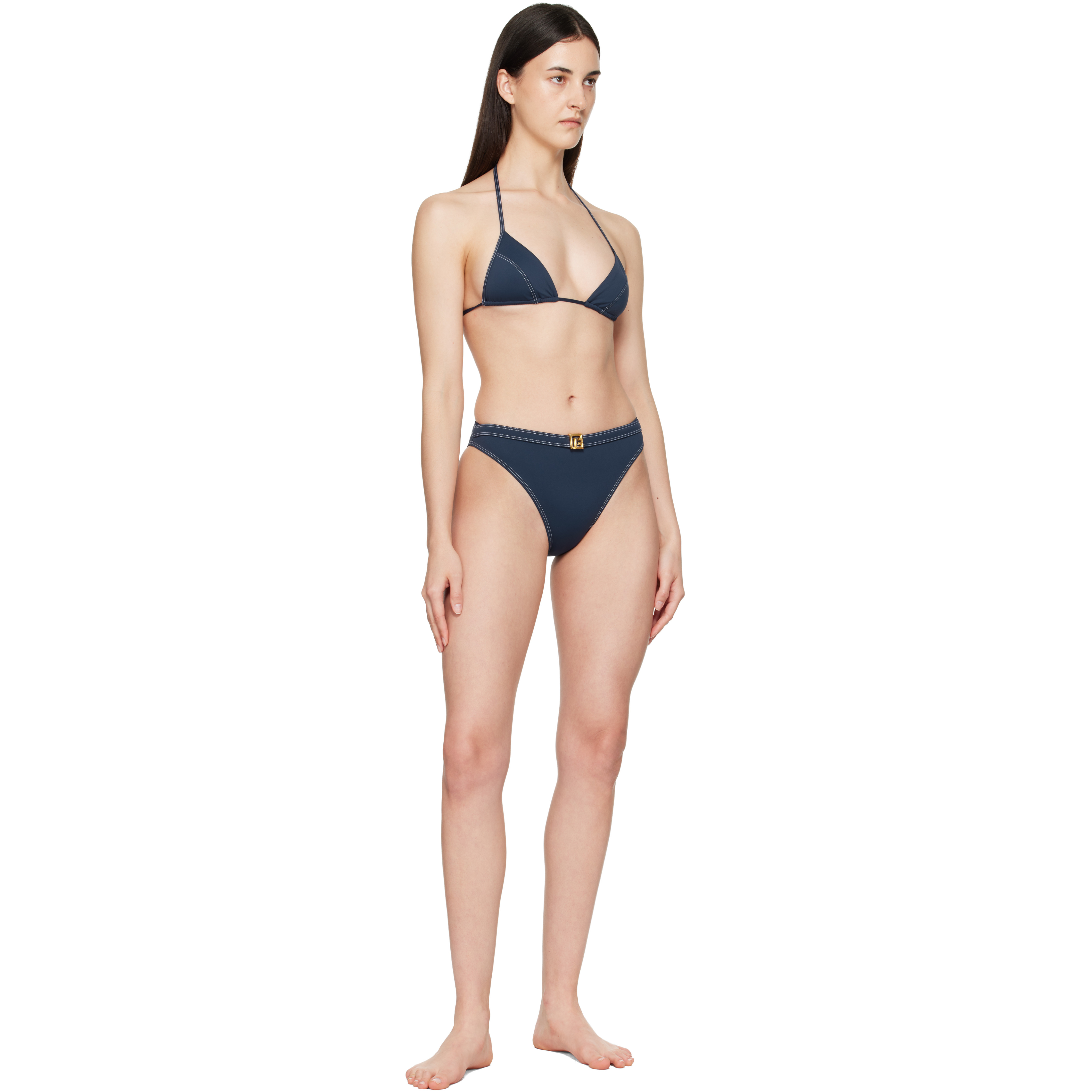 Navy Triangle High Brief Bikini