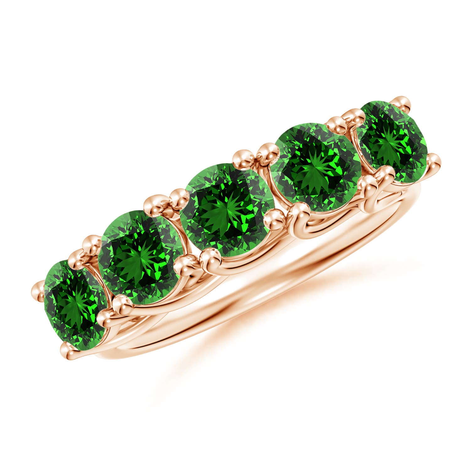 Angara 2.25 Carats Lab-Grown Half Eternity Five Stone Emerald Wedding Band in 14K Rose Gold