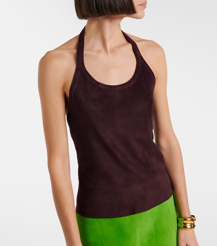 Cherry halterneck suede top