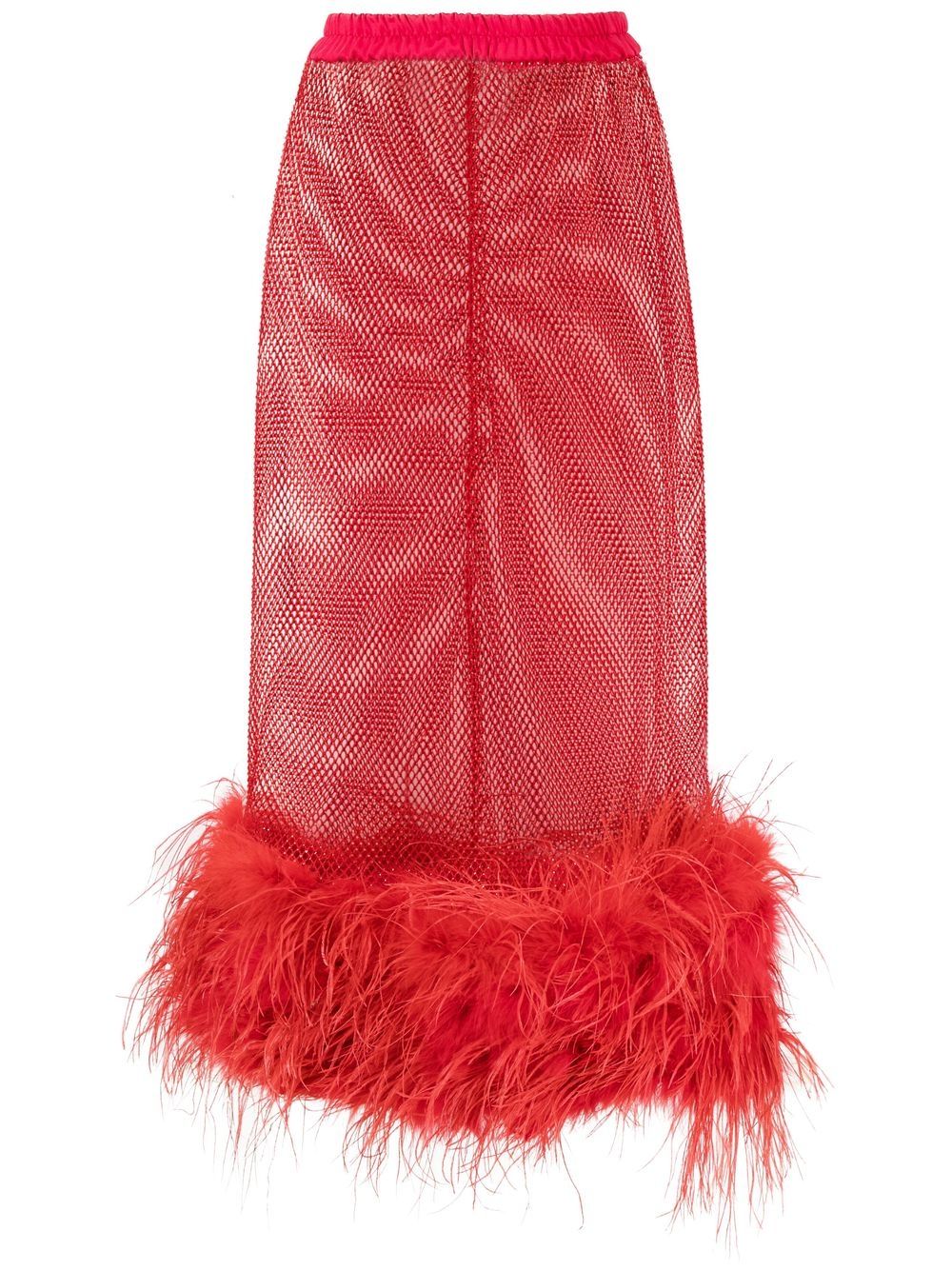 Feather-trim sheer maxi skirt - Red