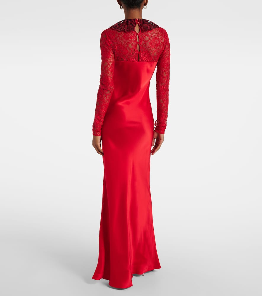 Lace-trimmed silk-blend satin gown