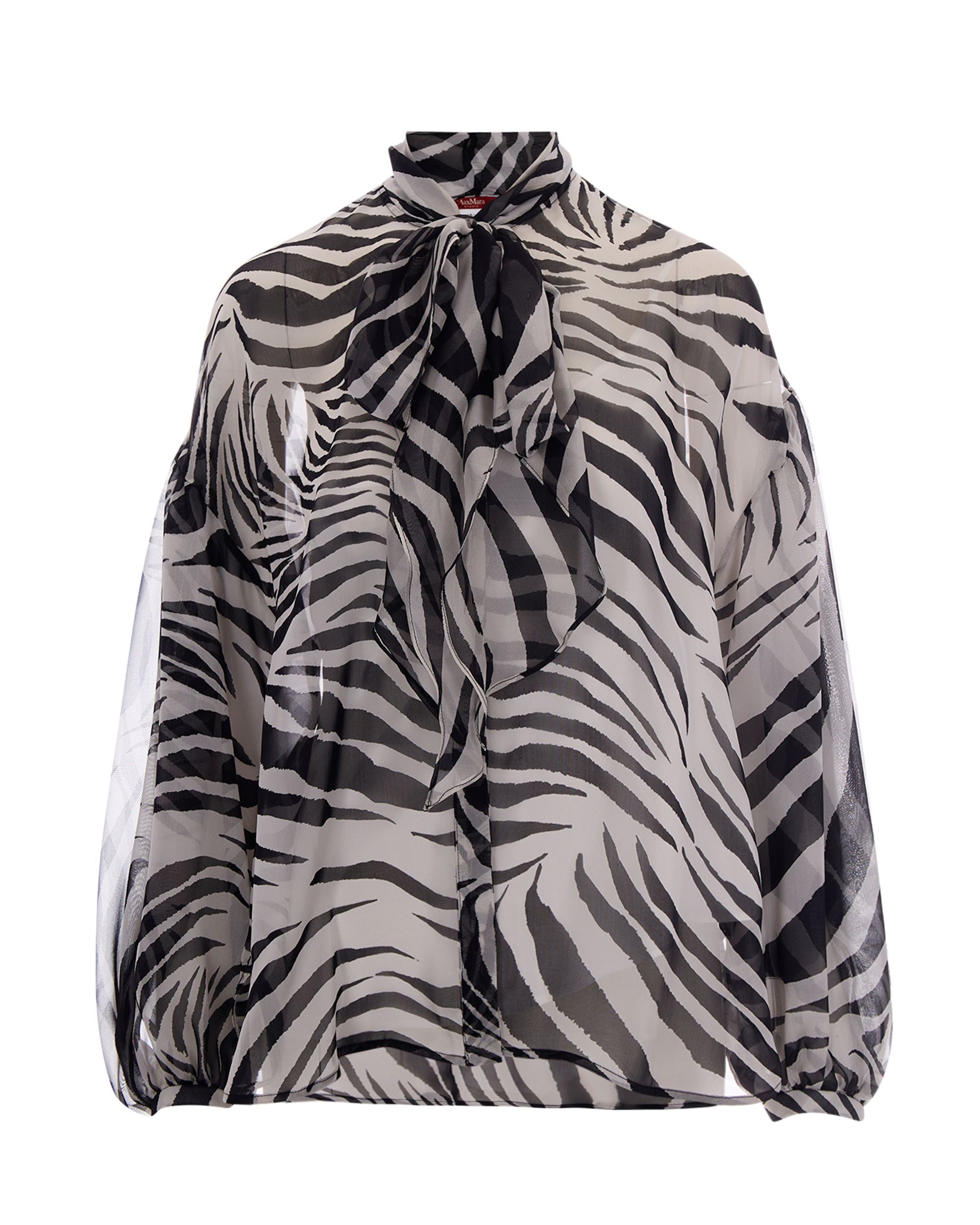 Zebra-Print Silk Chiffon Blouse — Black