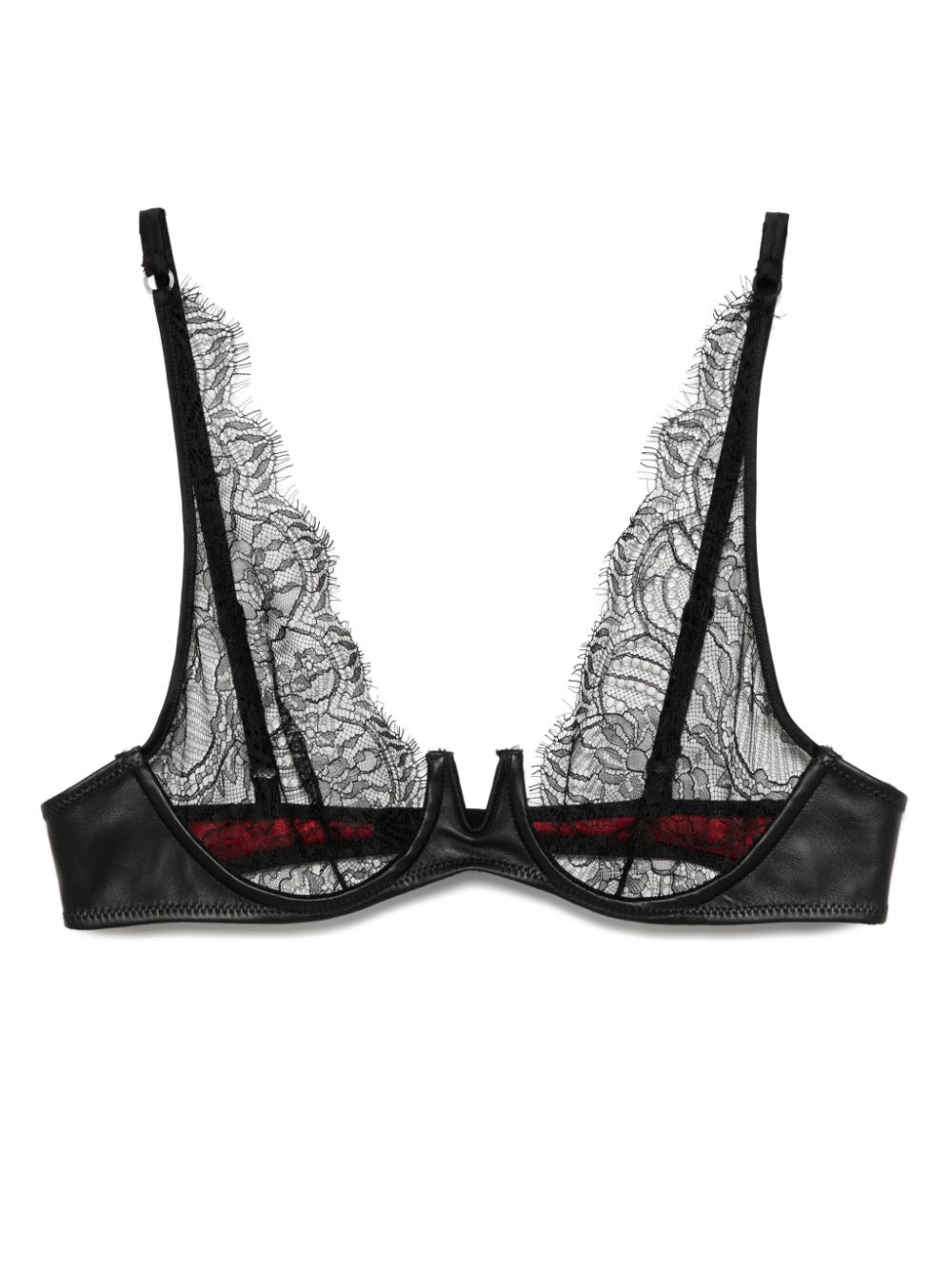 Sheer lace triangle-cup bra - Black