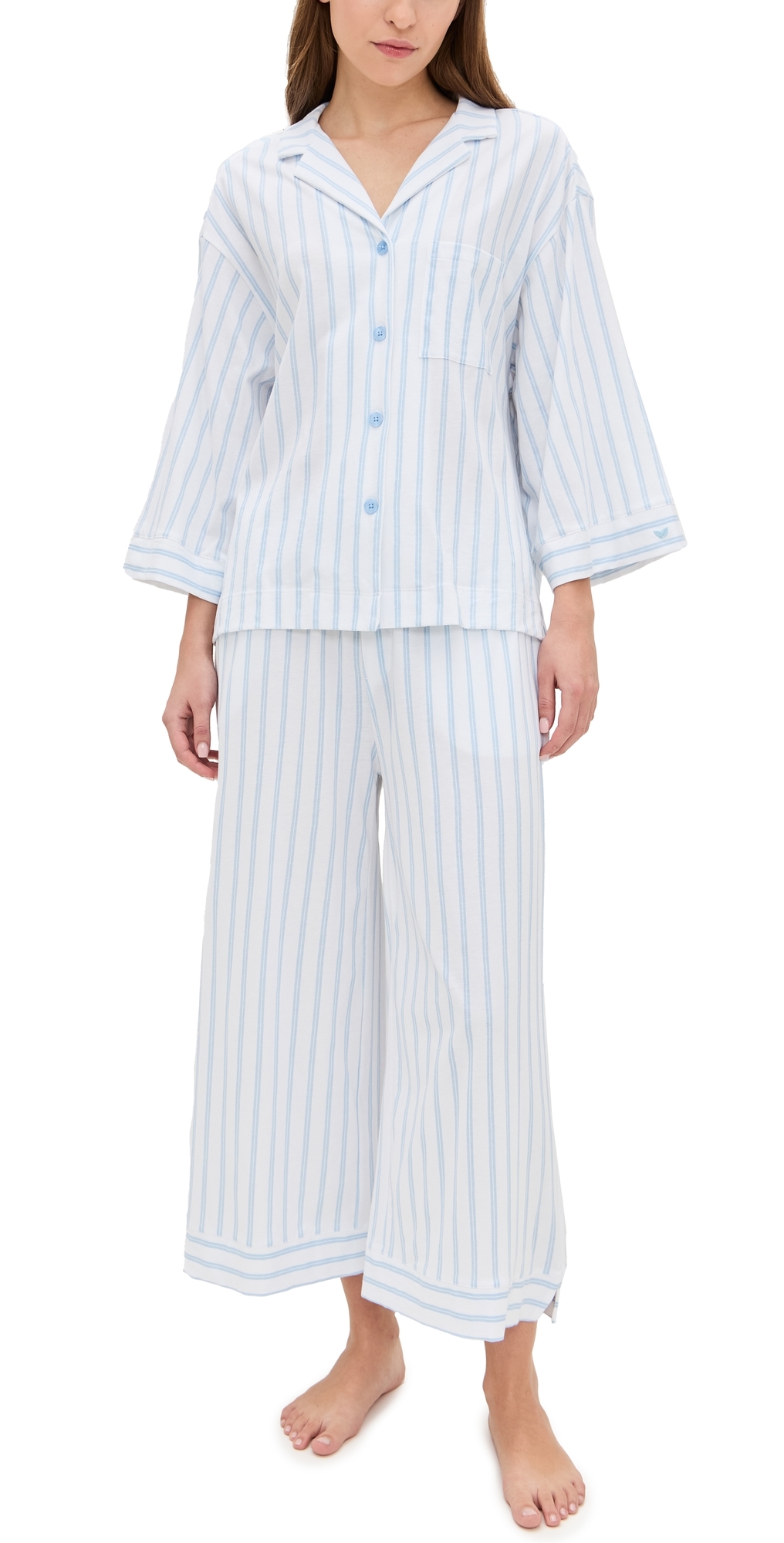Luxe Pima Stripe Wide Leg Pajama Set Periwinkle Stripe