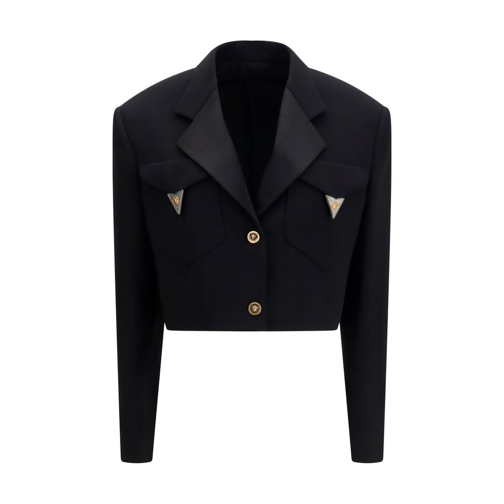 Merino Wool Cropped Blazer — Black
