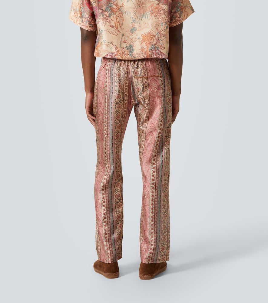 Paisley printed silk straight pants