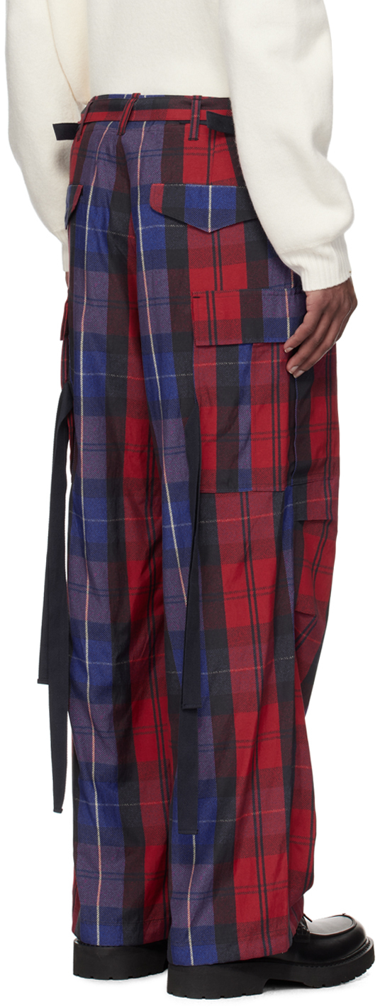 Sacai SSENSE Exclusive Red Plaid Cargo Pants