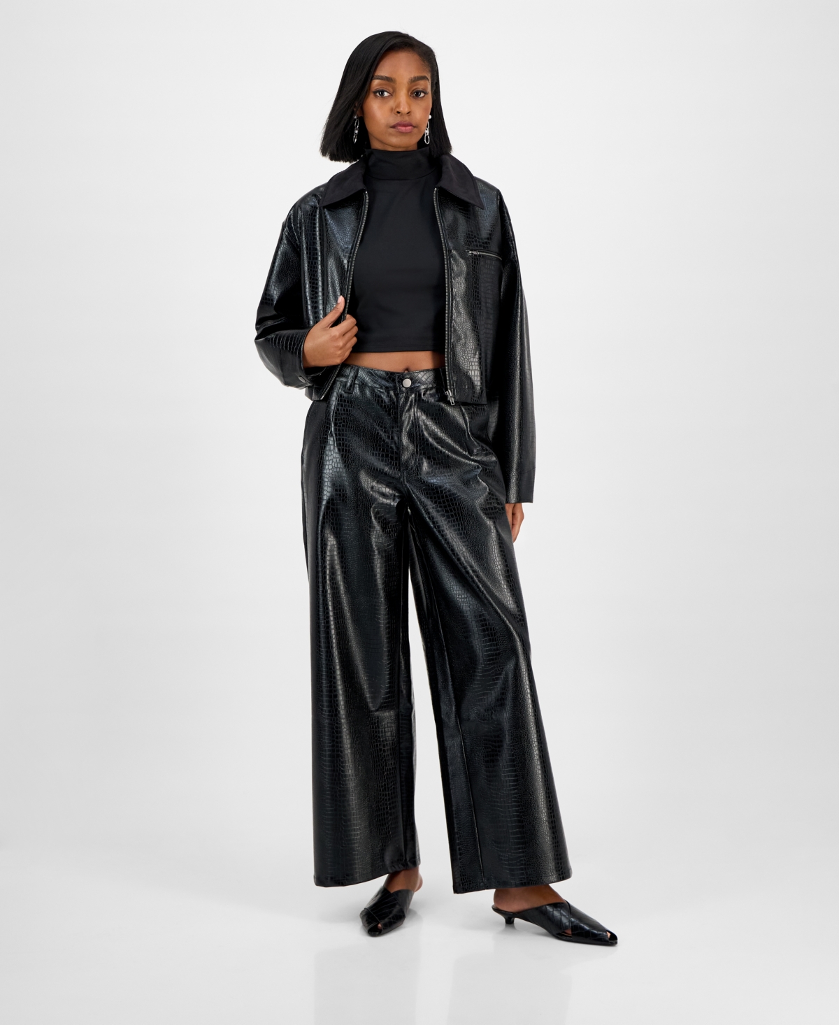 Women's Crocodile-Embossed Faux Leather Pants, Macy's Exclusive - Croc Pu