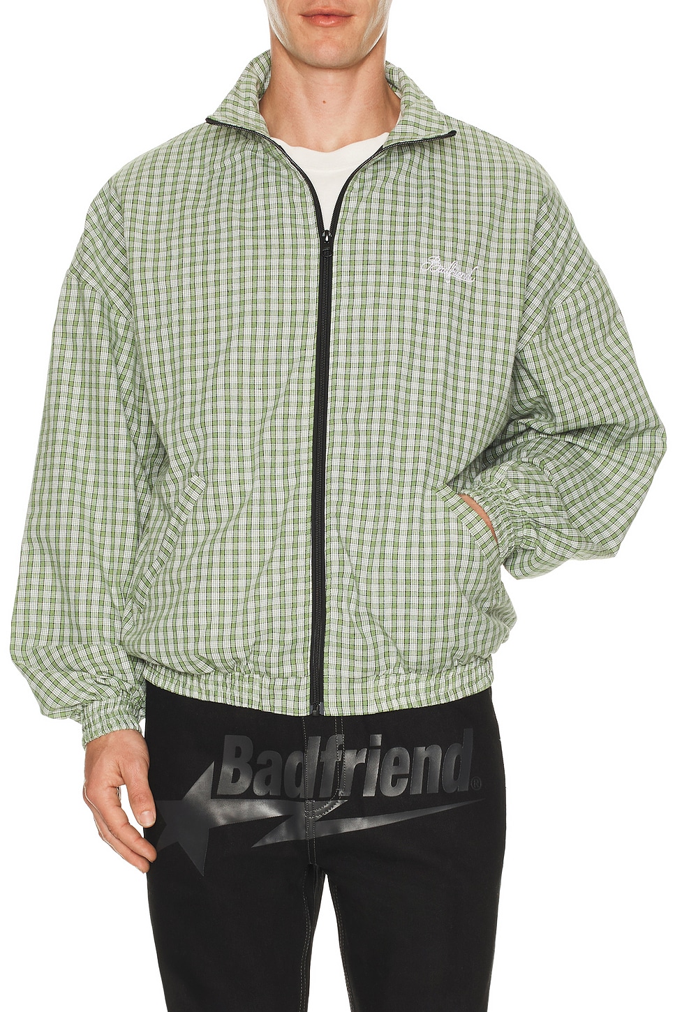 Badfriend Gingham Plaid Full Zip Jacket in Check Green - Green. XL/1X also in