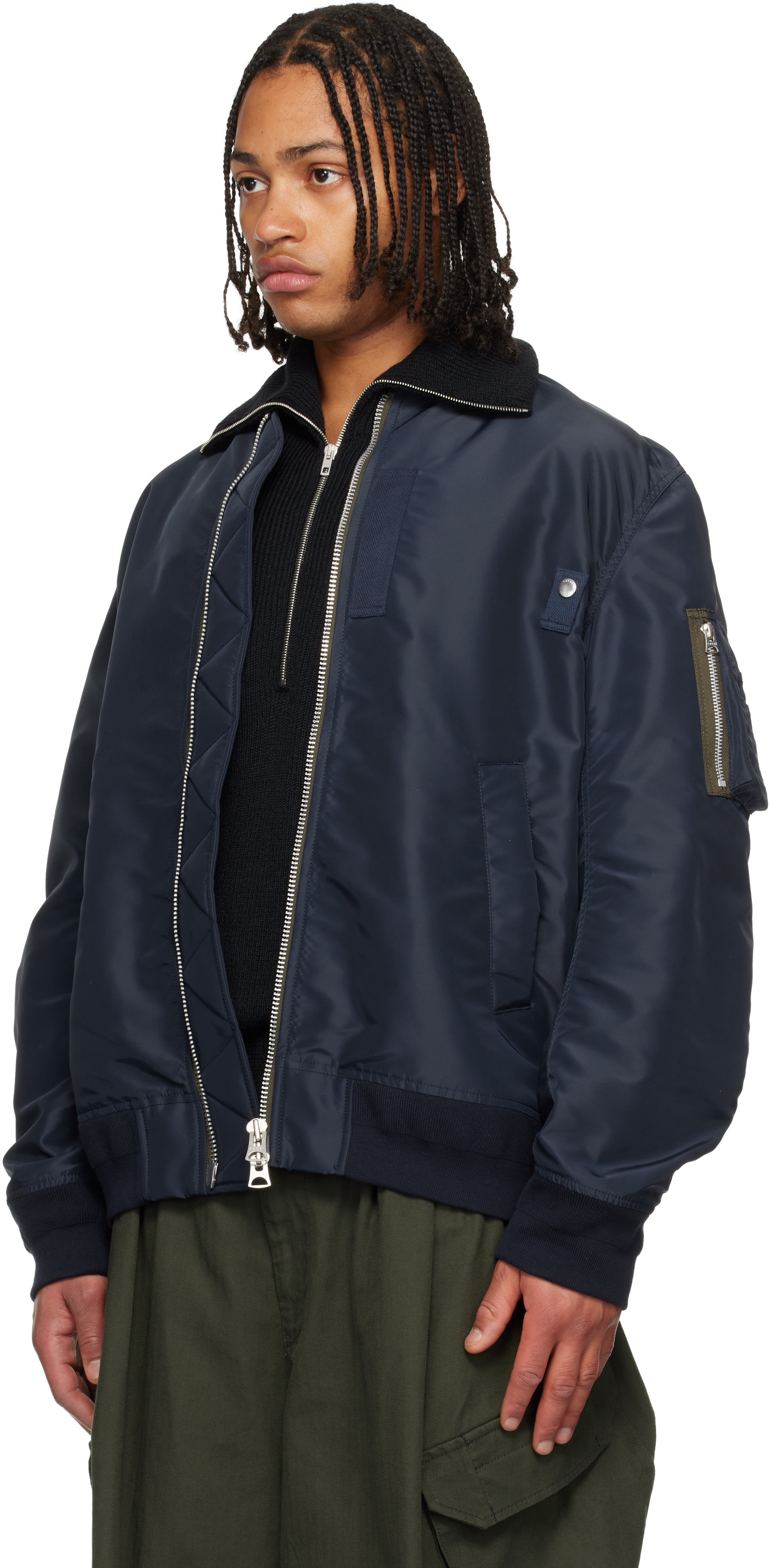 Navy Nylon Twill Blouson Bomber Jacket